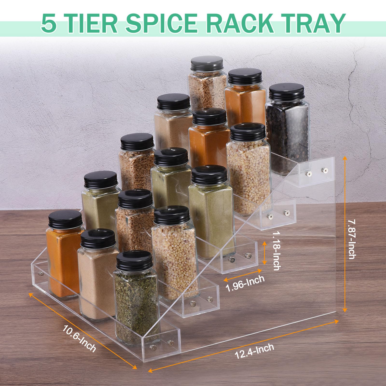 QUARKZMAN 2 Set Acrilico Portaspezie 5 Livelli Portaspezie Cassetto Organizzatore Scaffale Condimento Portabarattoli Adatto per Cucina Piano Lavoro Mobile Dispensa Credenza Trasparente