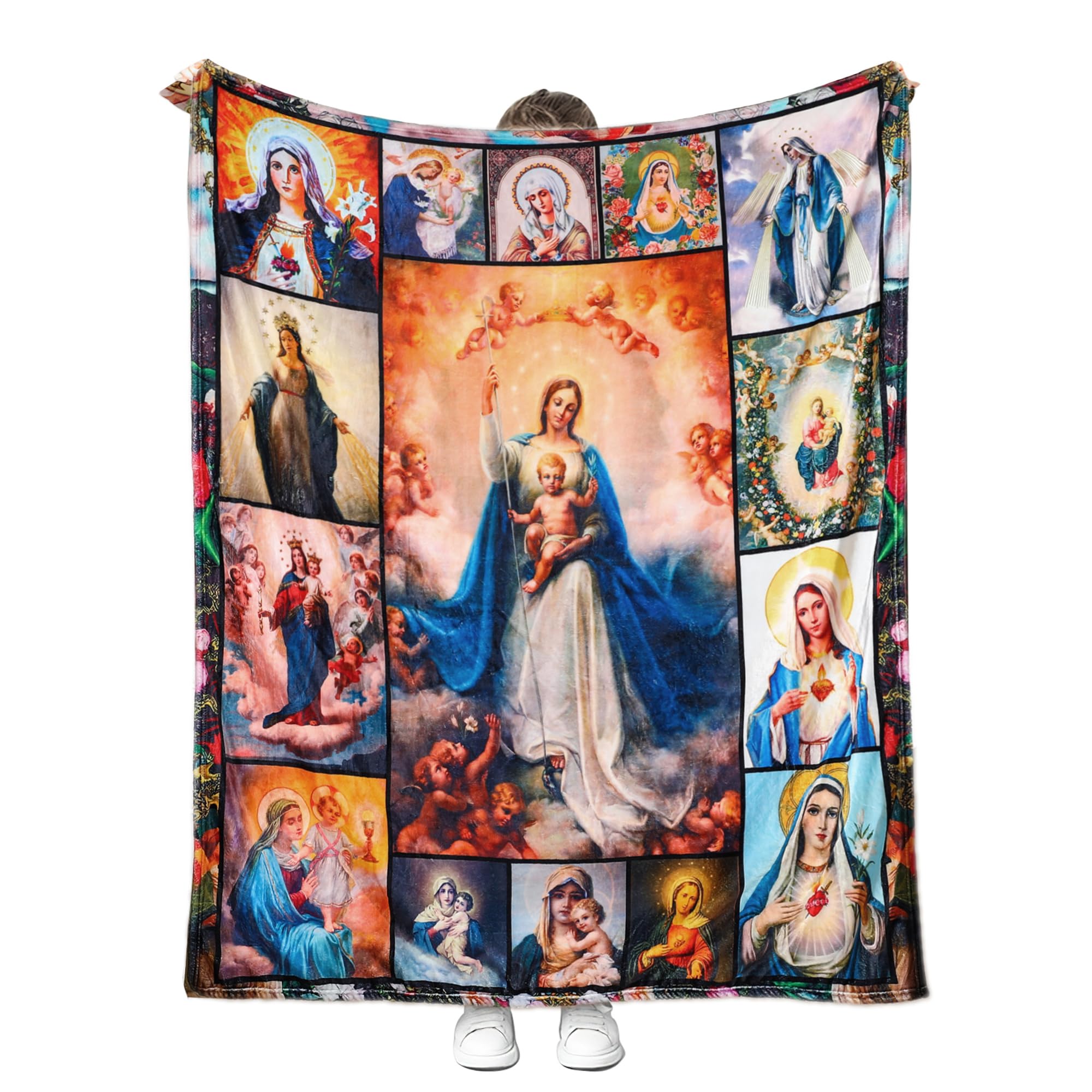 Ultra Soft Virgin Mary Blanket Microfiber Our Lady of Guadalupe Throw Blanket Warm Cozy Flannel Prayer Christian Blankets for Women Religious Catholic