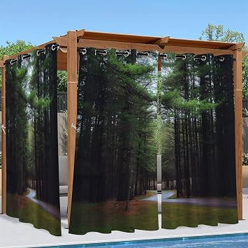 Green Forest Outdoor Curtains for Patio Waterproof, Scenery, Blackout Outside Curtains for Porch Gazebo Pergola Garden Cabana, 2 Panels W54 x L95 Inch, Privacy Light Blocking Drapes - A90