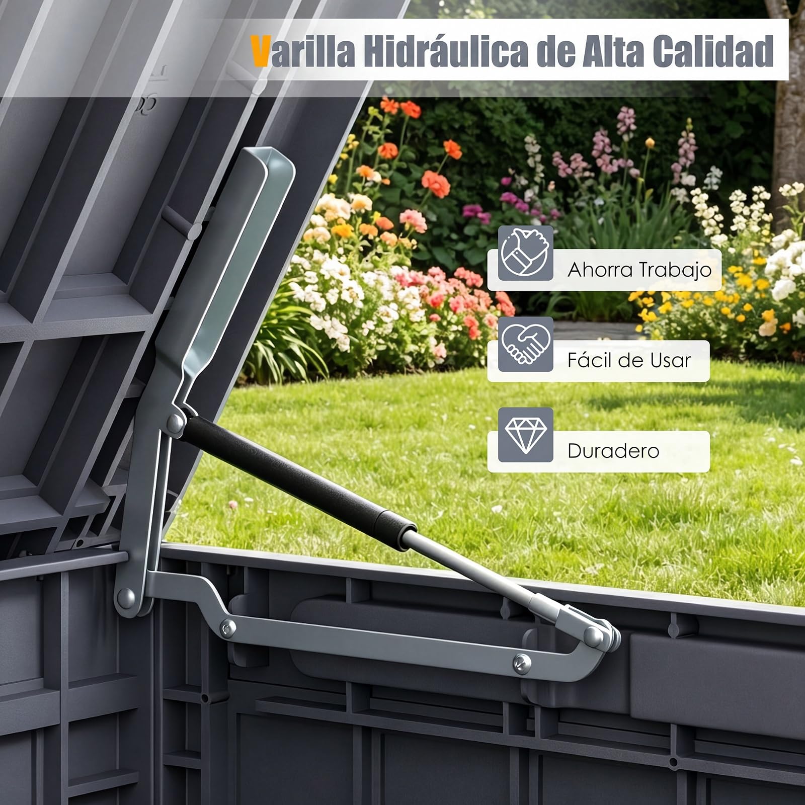 COSTWAY Arcón Exterior Capacidad 380/455/680 L, Baúl Almacenaje con Tapa, Asas Laterales y Diseño Bloqueable, Banco y Mueble de Jardín para Herramientas y Artículos (Gris,132x61x65 cm)