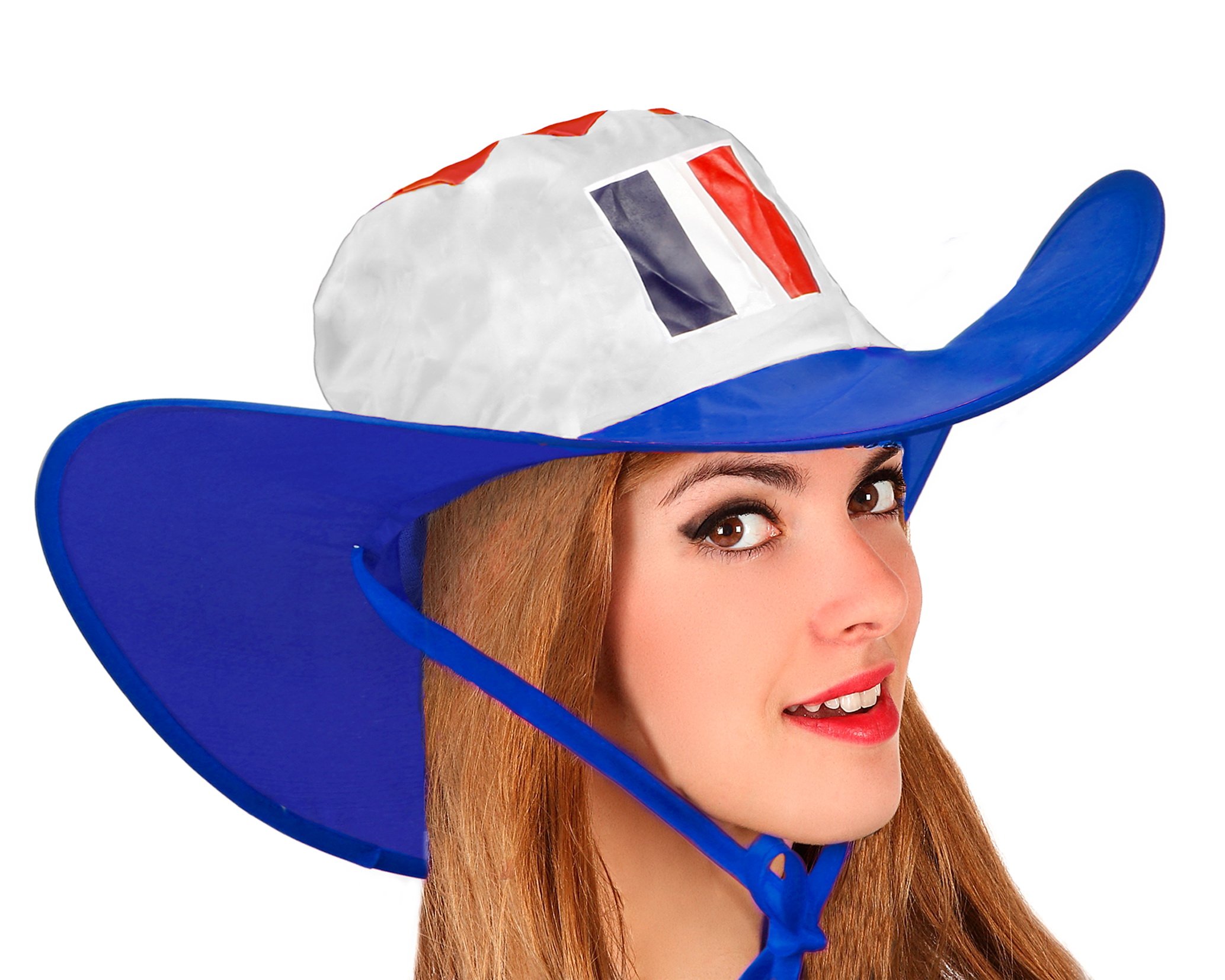 Atosa-24583 Atosa-24583-Gorro Cowboy Francia Plegable-Mundial De Fútbol Y Deportes, Color Azul, Blanco y Rojo (24583)