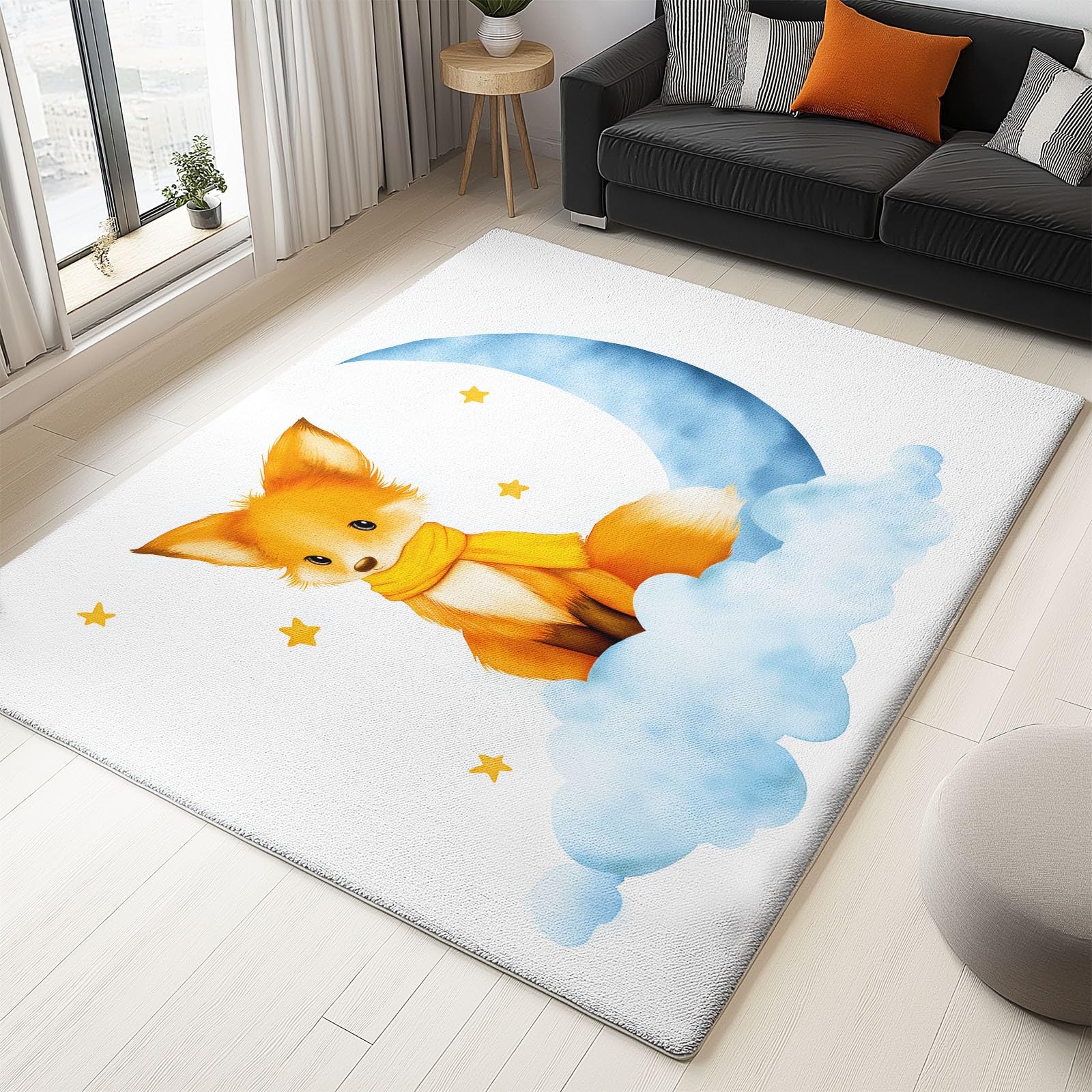Genérico Dywan do salonu 140 x 200 cm dywaniki do sypialni antypoślizgowe akwarela obraz lis księżyc gwiazdy dywan nogi do sypialni beżowy dywaniki dekoracyjne do salonu