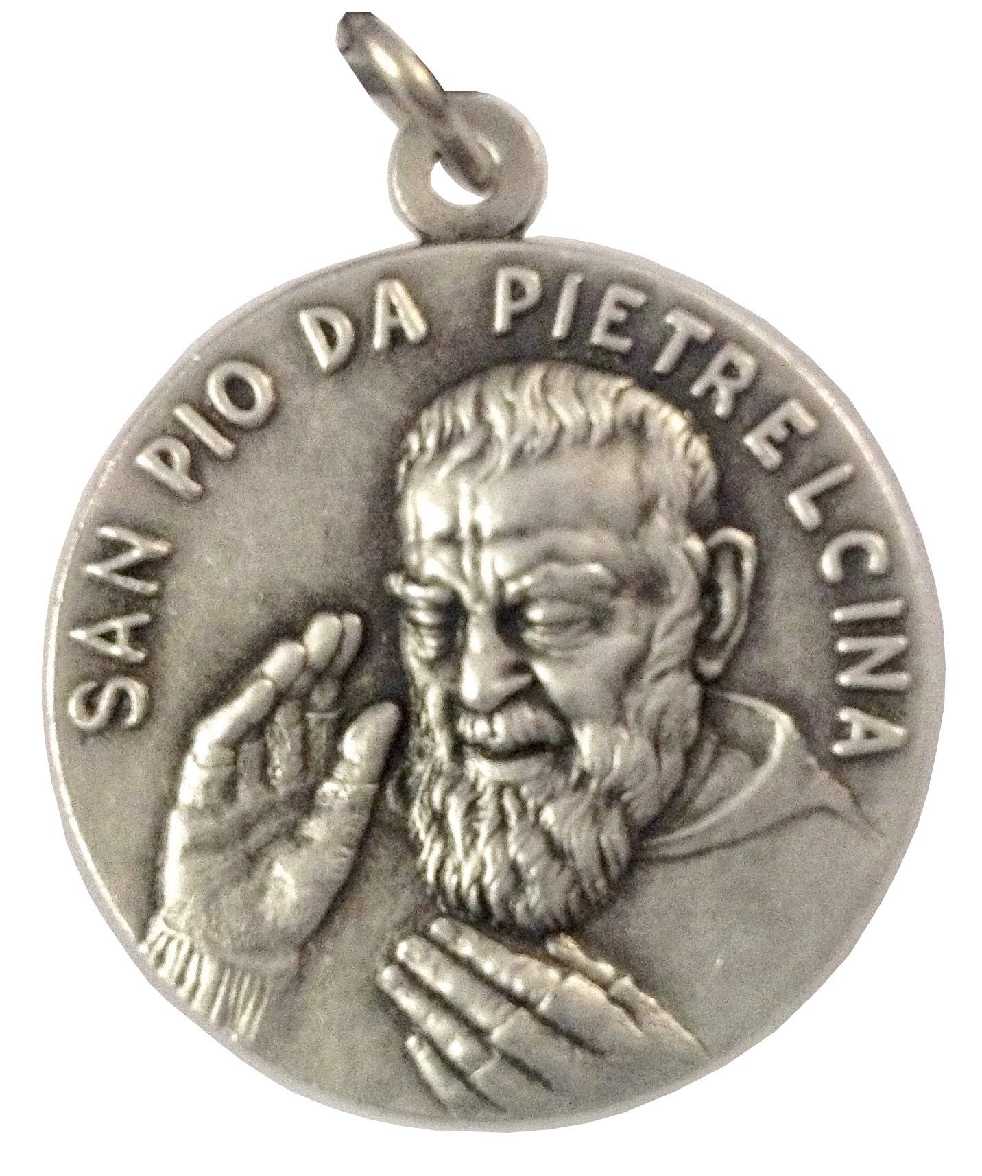 I G J SAINT PIO FROM PIETRELCINA ( PADRE PIO ) Medal - BIG SIZE - 32 mm - Made in HIGH RELIEF - 100% MADE IN ITALY, Brass