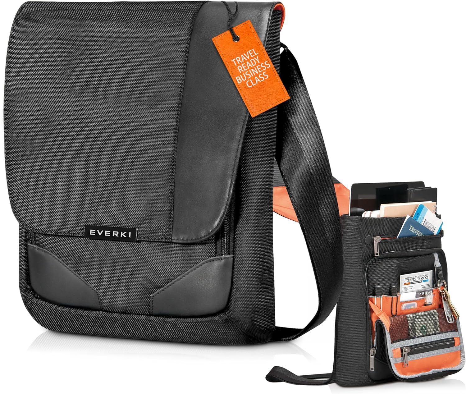 EVERKI Venue X-Large Premium Mini Messenger Bag - Ideal for Mens Crossbody Bag, RFID-blocking Pocket - Ergonomic Strap - Dedicated Compartment up to13-inch iPad Pro, Surface Pro - (EKS622XL) Black