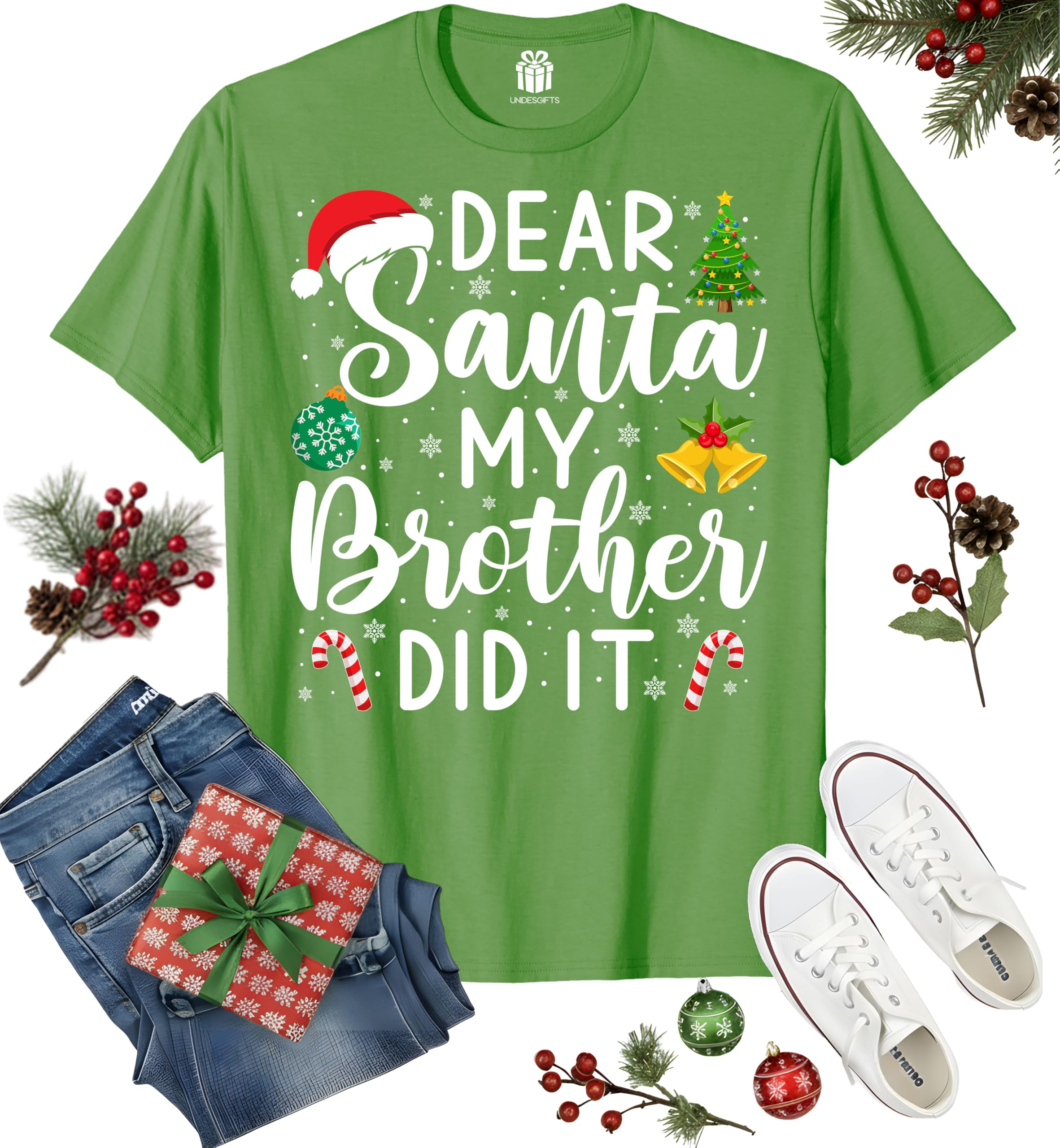 Dear Santa My Brother Did It Funny Christmas Matching Xmas Shirt for Youth Boys Girls Kids Toddler Son Daughter