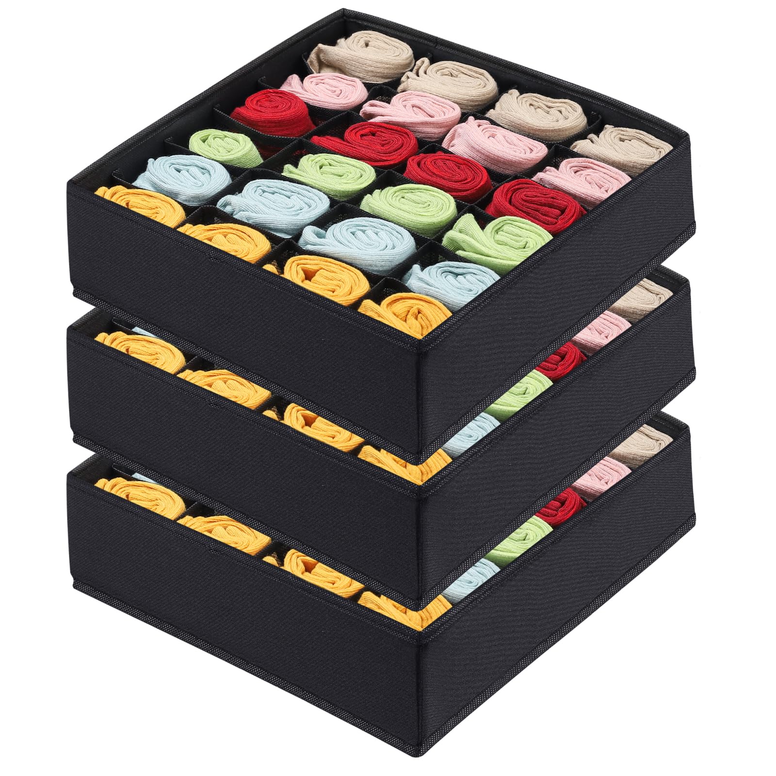 Kebrowme Foldable Dresser Drawer Organizers Clothes, Drawer Underwear Organizer Dividers under Cabinet Clothes Organizer for Socks,Lingerie, Handkerchiefs, Ties, 3 Pack ?Black?