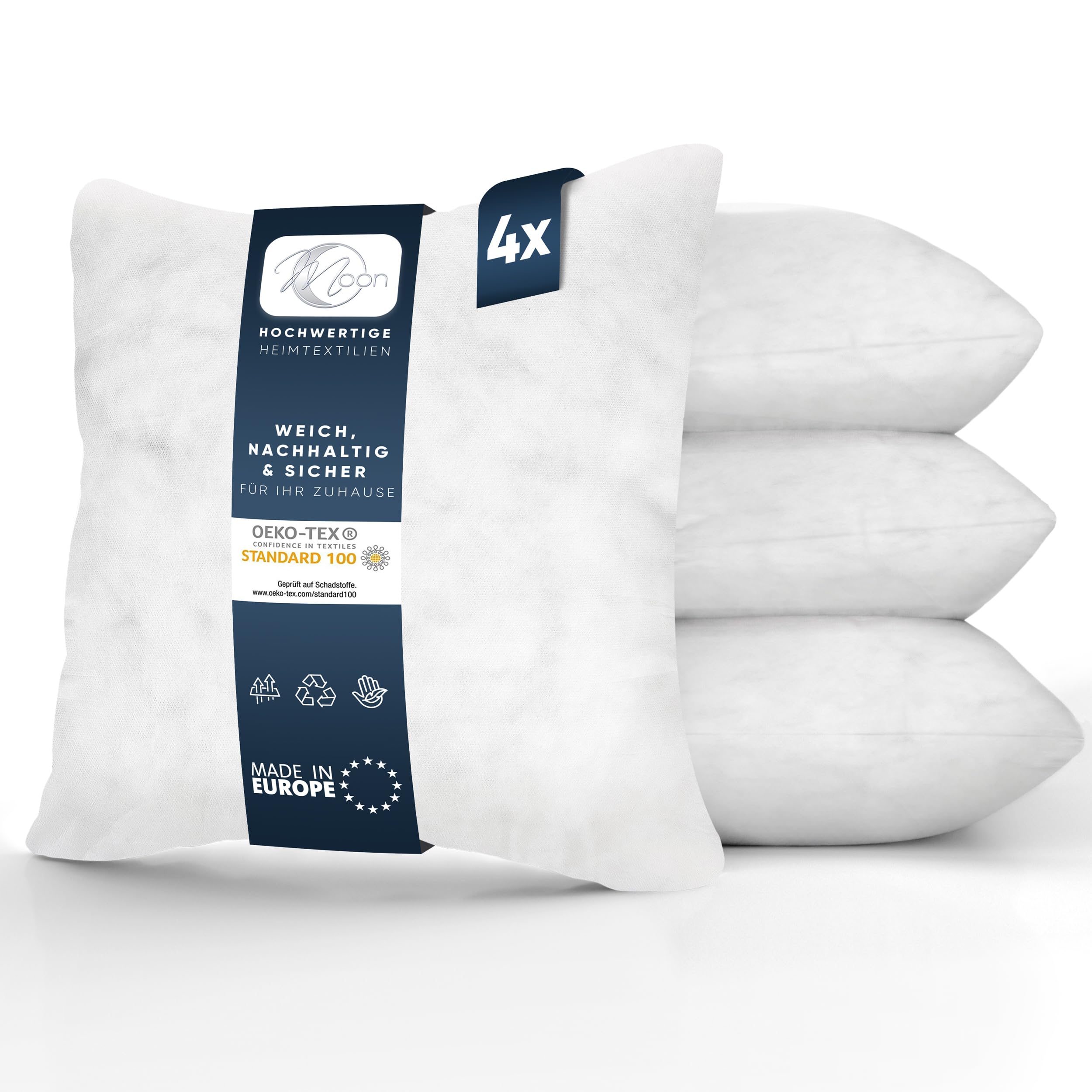 Moon 4er Pack Nonwoven Füllkissen, Innenkissen, Sofakissen ca. 40x40cm - 240g mit gekräuselter Hohlfaser (fest)