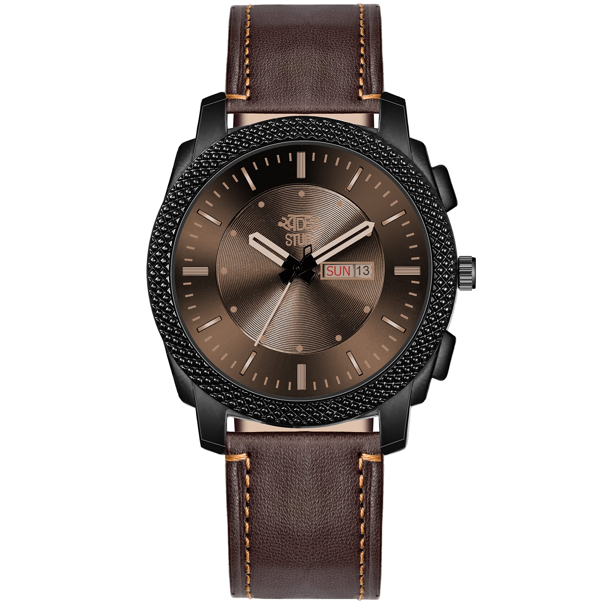 SWADESI STUFF Brown Dial Day and Date Premium Leather Strap Stylish Analog Watch for Men (B0BTBXTQQL) Amazon Price History, Amazon Price Tracker