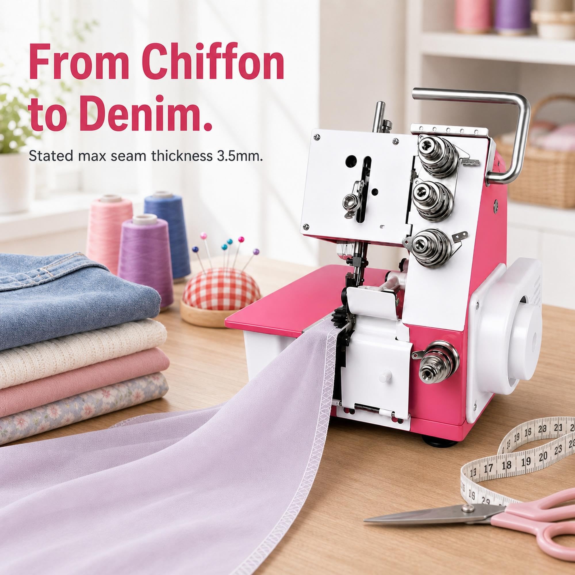 Máquina de coser Overlock Serger for bricolaje doméstico, 4 hilos