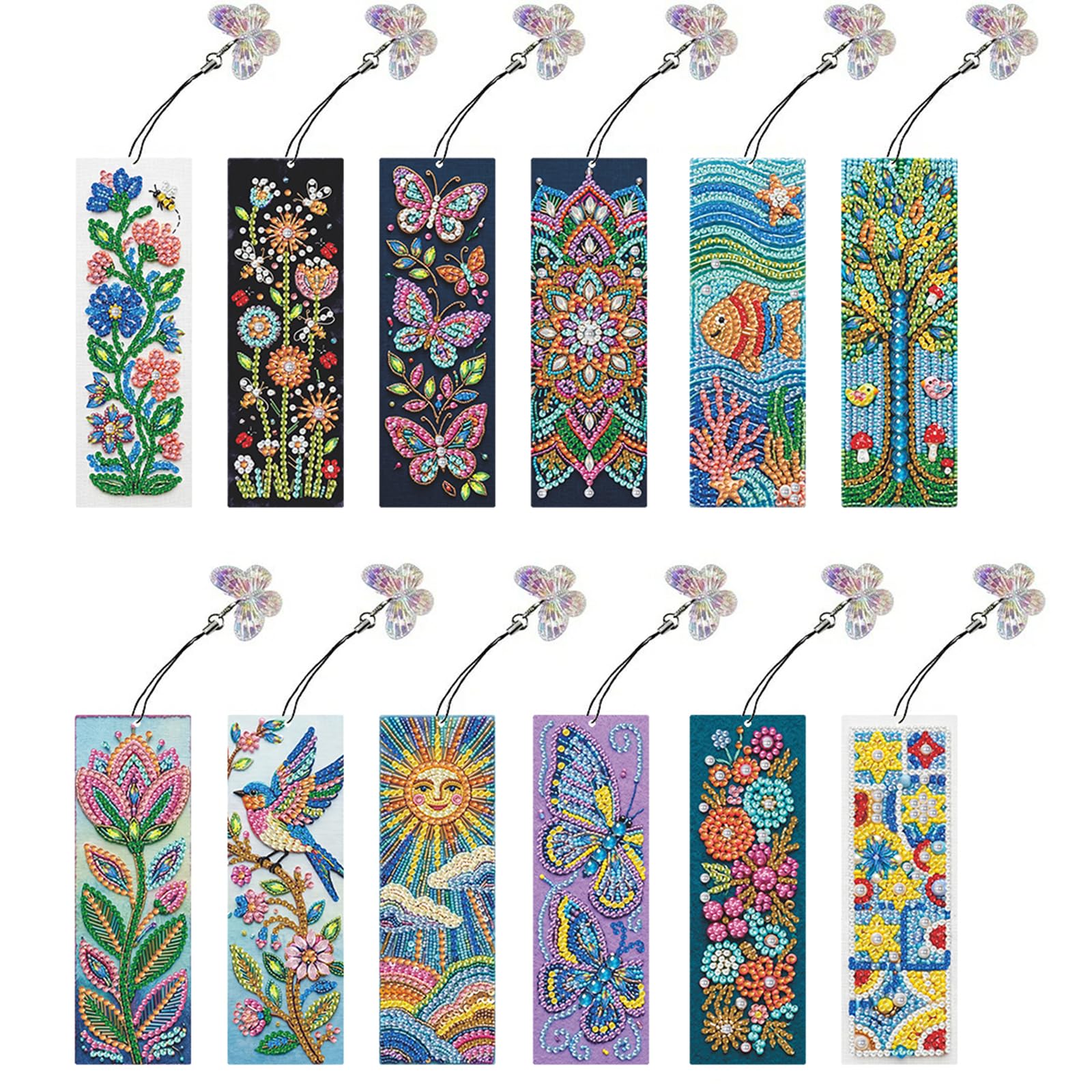 12 PCS DIY Special Shaped Diamond Painting Bookmarks Kits with Tassels Rhinestone Art Bookmark Kits for Adults Reading Gifts Book Lovers