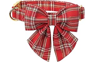 Christmas Red Gold Plaid Dog Collar with Bow: A Festive Accessory for Your Furry Friend