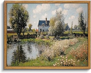 KISSFOX Vintage Landscape Framed Wall Art Impressionist Countryside Rive...
