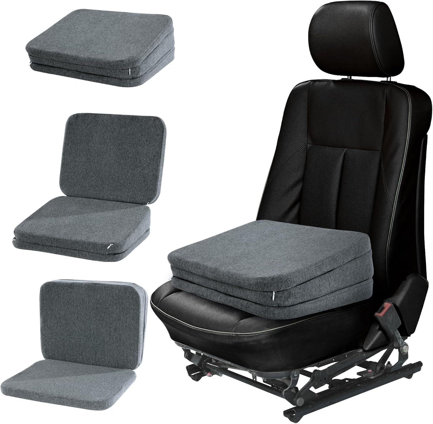 HOMBYS Adjustable Car Booster Seat for Short Drivers, 3 Heights for Different People, Adult Car Seat Cushions for Driving, Supportive Car Seat Pad for Lower Back Pain Reduce, (17"x13.8"x6.3", Grey) Grey 17"x13.8"x6.3"
