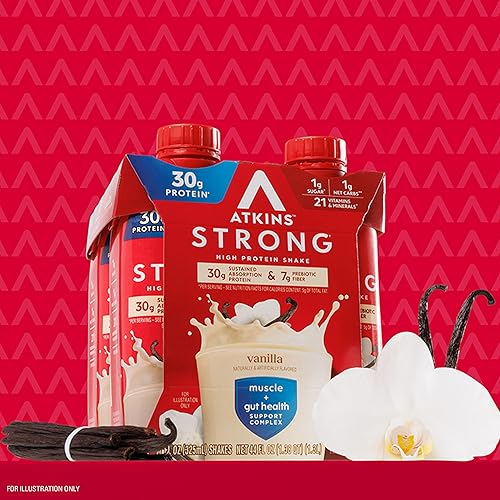 Miniatura 7 de Atkins Batido fuerte con alto contenido de proteínas, sabor a vainilla, 1.06 onzas de proteína, batido bajo en carbohidratos y bajo en azúcar, apto