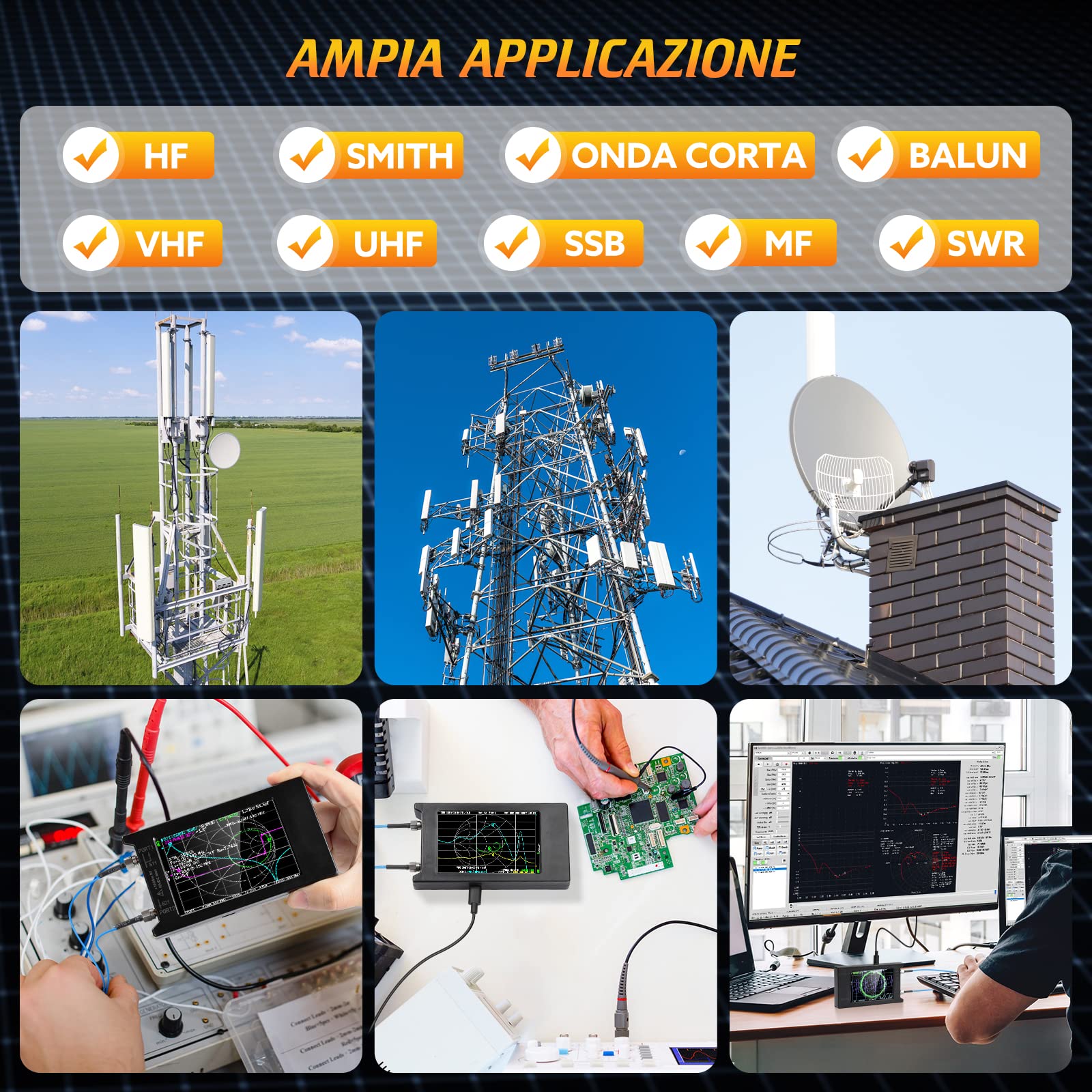 Seesii LiteVNA Analizzatore di Rete Vettoriale 50kHz-6,3GHz Aggiornato, 4'' Analizzatore di Antenna con Slot MicroSD, Misurare i Parametri S HF VHF UHF SWR Ritardo di Fase Smith Chart