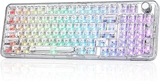 YUNZII X98 QMK/VIA対応 ワイヤレス メカニカルゲーミングキーボード 透明キーキャップ 3モード接続 BT5.0/2.4GHz/USB-C ホットスワップ可能 潤滑済みスイッチ ガスケット構造 RGBバックライト ノブ付き Win/Mac対応 技適認証取得 (ホワイト, スノー スイッチ)