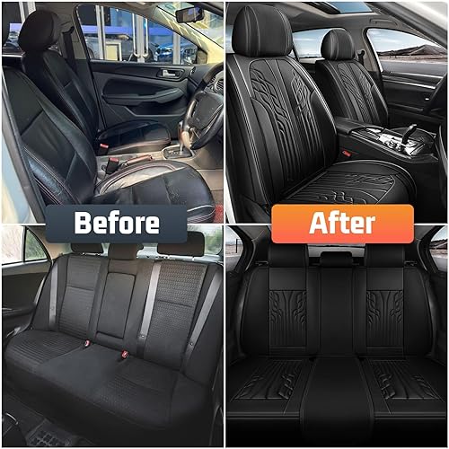 Miniatura 6 de Car Seat Covers Full Set in Black, Luxury Nappa Leather Seat Covers, Universal Automotive Seat Cover Fit for Most Trucks Sedans and SUV, Easy to