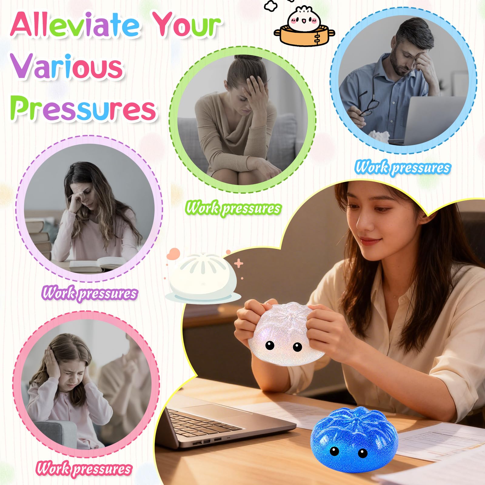 2PCS Gigante Glitter Squishys Ravioli,Divertente Giocattolo Antistress Bao Bun Con Vaporiera,Squishys a Forma Di Ravioli Glitterati,Sensory Game with Large Capacity Per il rilassamento Ragazzi