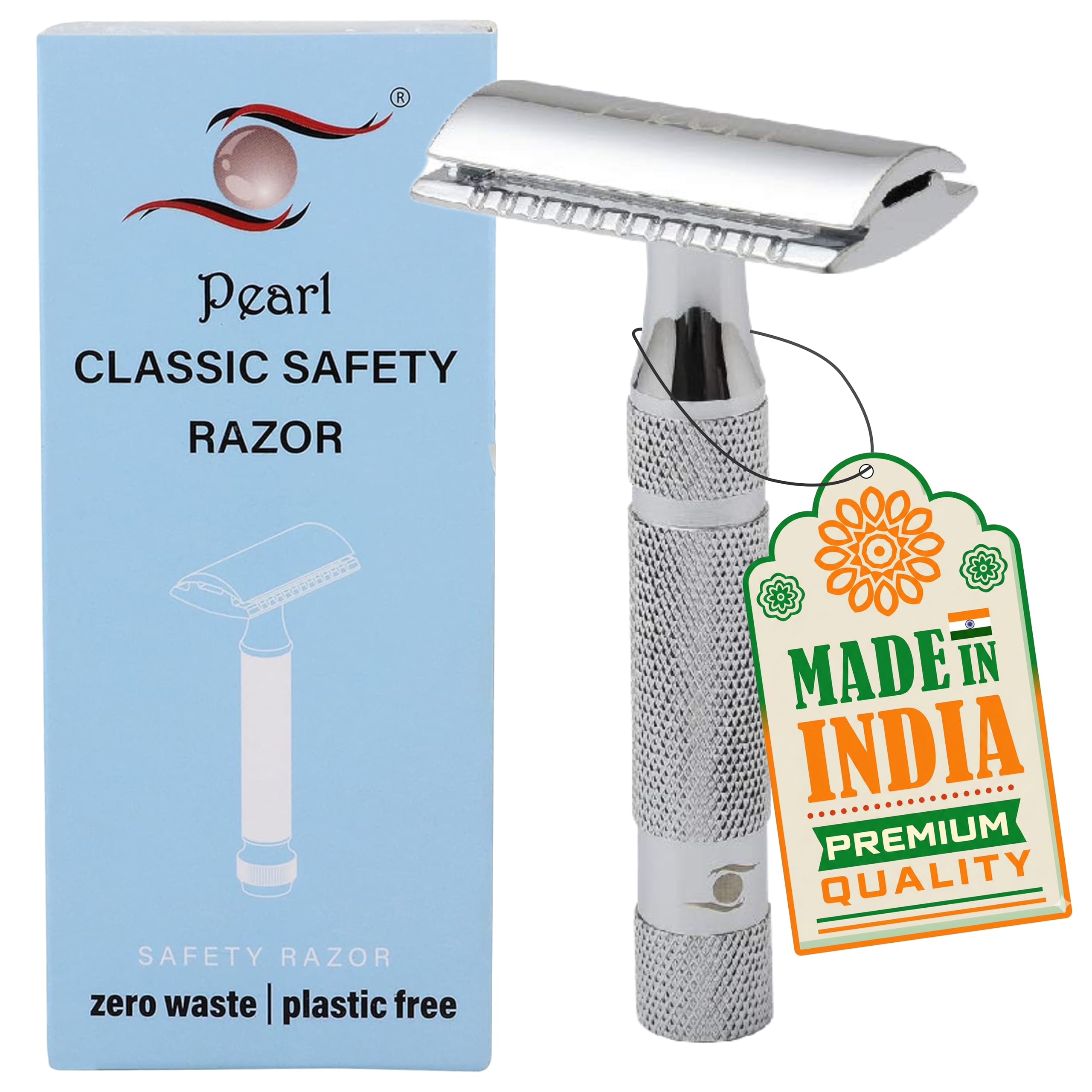 PEARL Shaving Double Edge Close Comb Safety Razor (SSH-05 Chrome) made with Brass Metal - Best Shaving Razor for Men | Classic & Traditional shaving Kit for Men | Premium blade razors | Valentine Gift Option