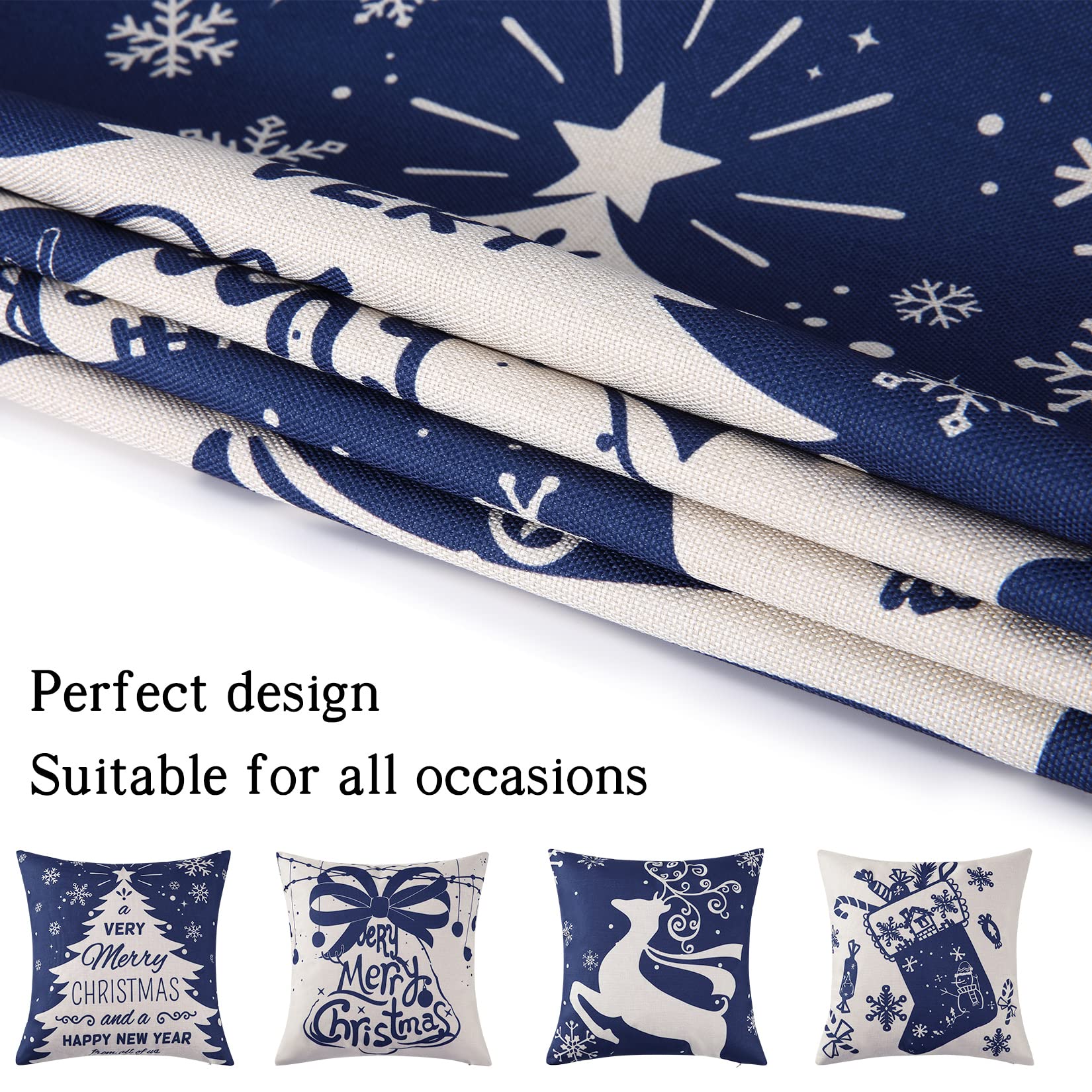 FINPAC Weihnachts-Kissenbezüge Set – 4 Stück, 45,7x45,7 Cm, Mit Weihnachtsmotiven, Aus Polyester, Versteckter Reißverschluss