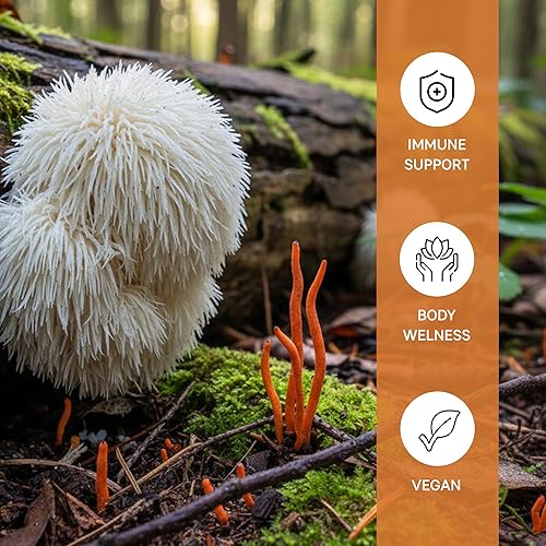 Miniatura 6 de Cápsulas de hongos de melena de león y Cordyceps, 120 cápsulas veganas, USDA Organic, 2.12 oz