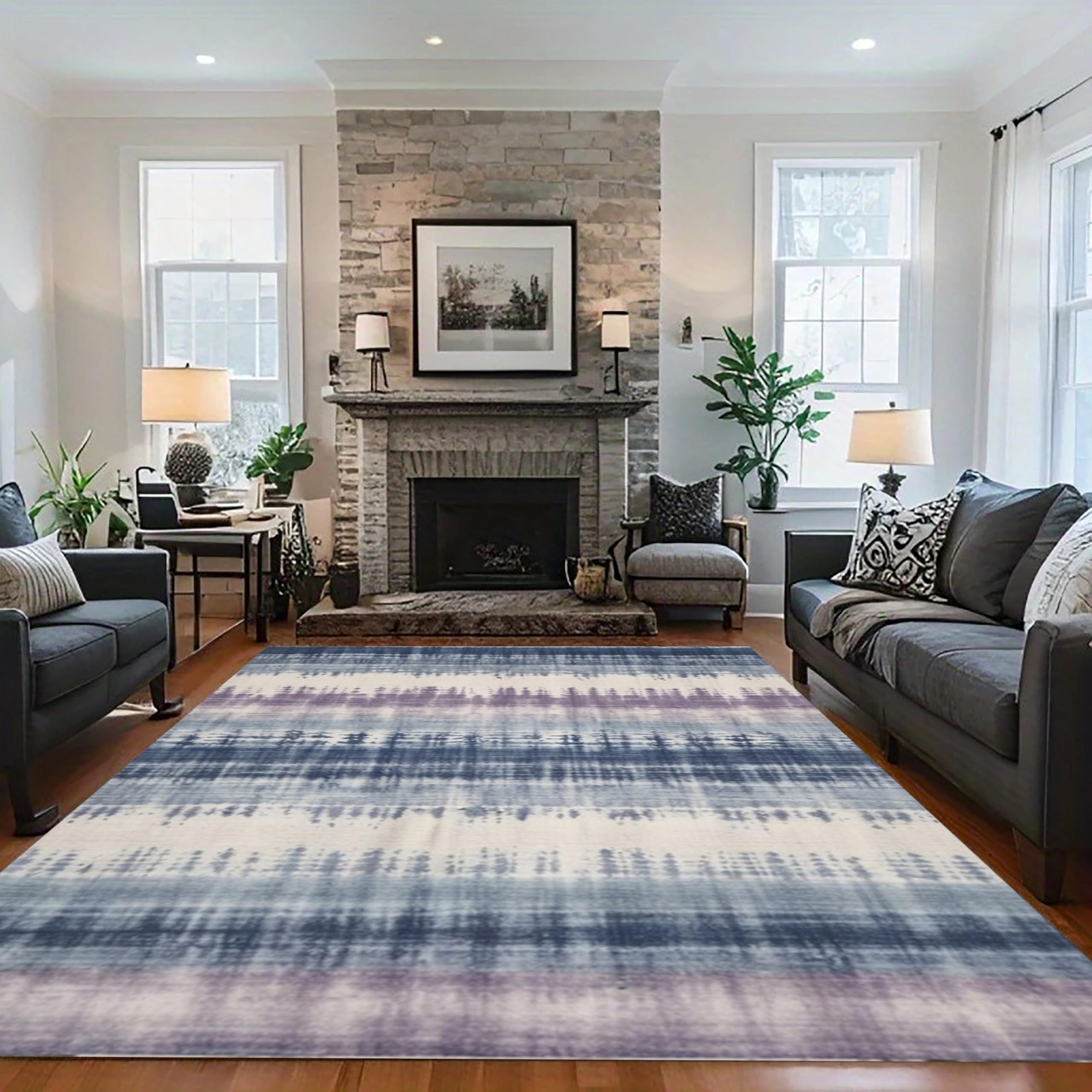 MUOUCTE Area Rug, 80x150cm Vintage Abstract Lilac Blue Tie Dye Design Rugs, Soft and Comfortable Non-Slip Indoor Washable Carpet for Bedroom Kitchen Apartment Hallway Playroom Carpets