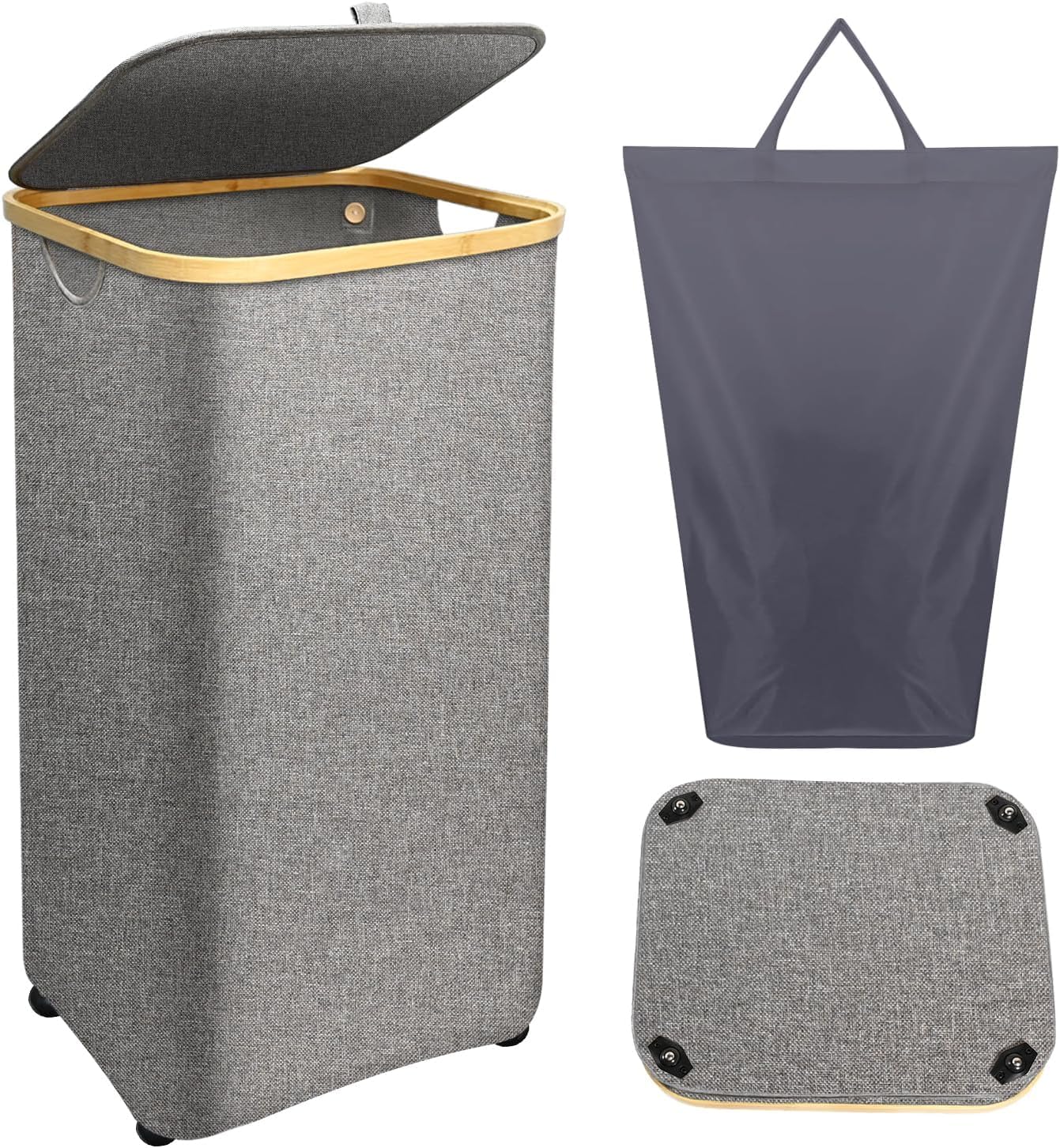 XVersion 75L Laundry Basket with Wheels,Extra Large Foldable Laundry basket with Lid and Removable Bag,Home Storage for Laundry Room/Bedroom/Bathroom L40xW33xH75 cm (Grey)