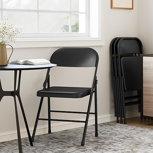 Miniatura 5 de IDEALHOUSE Juego de 4 sillas plegables con marco de metal que soportan hasta 350 libras, sillas plegables portátiles negras adecuadas para comedor,