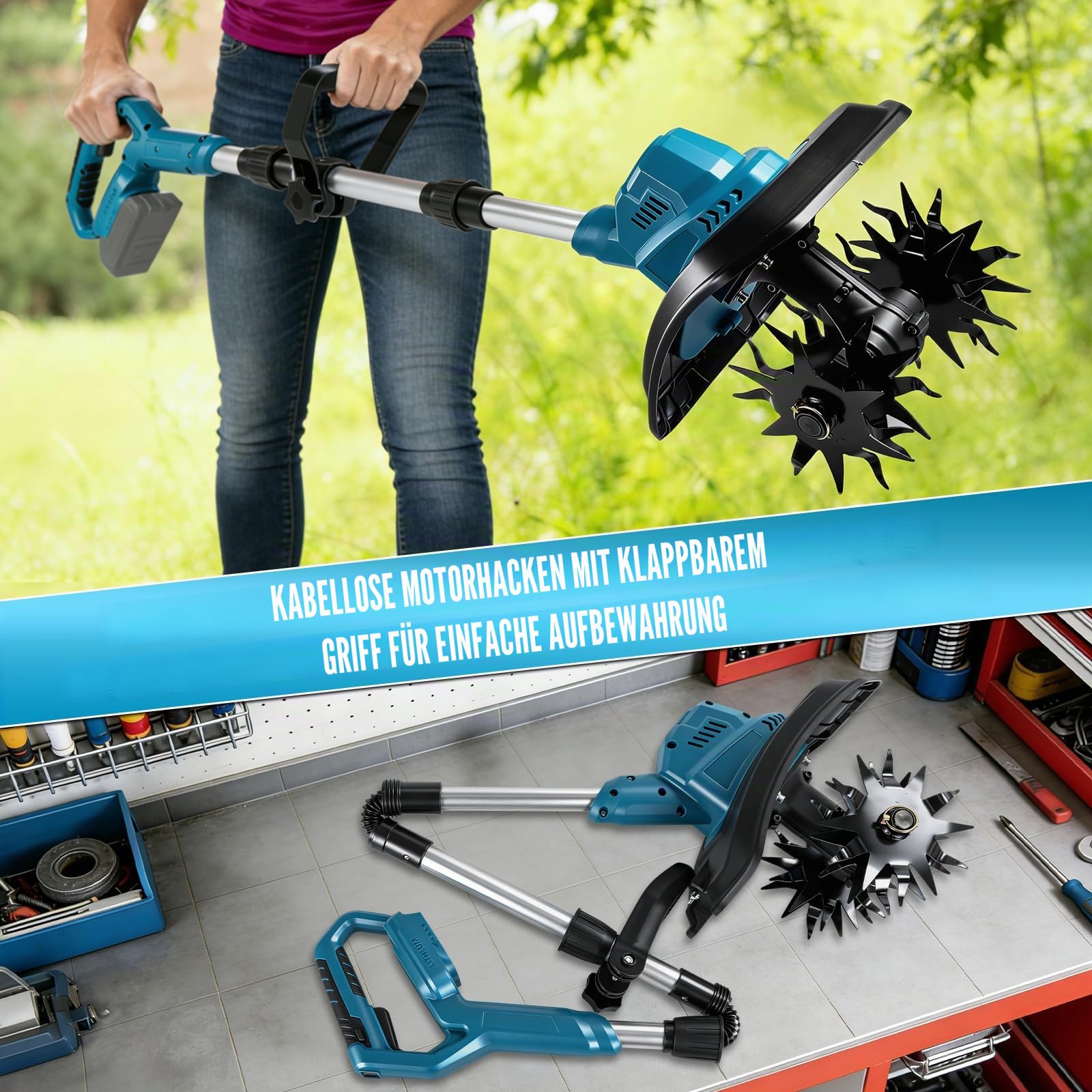 Akku-Bodenhacke für Makita 18V Akku, 550W Elektrische Gartenfräse