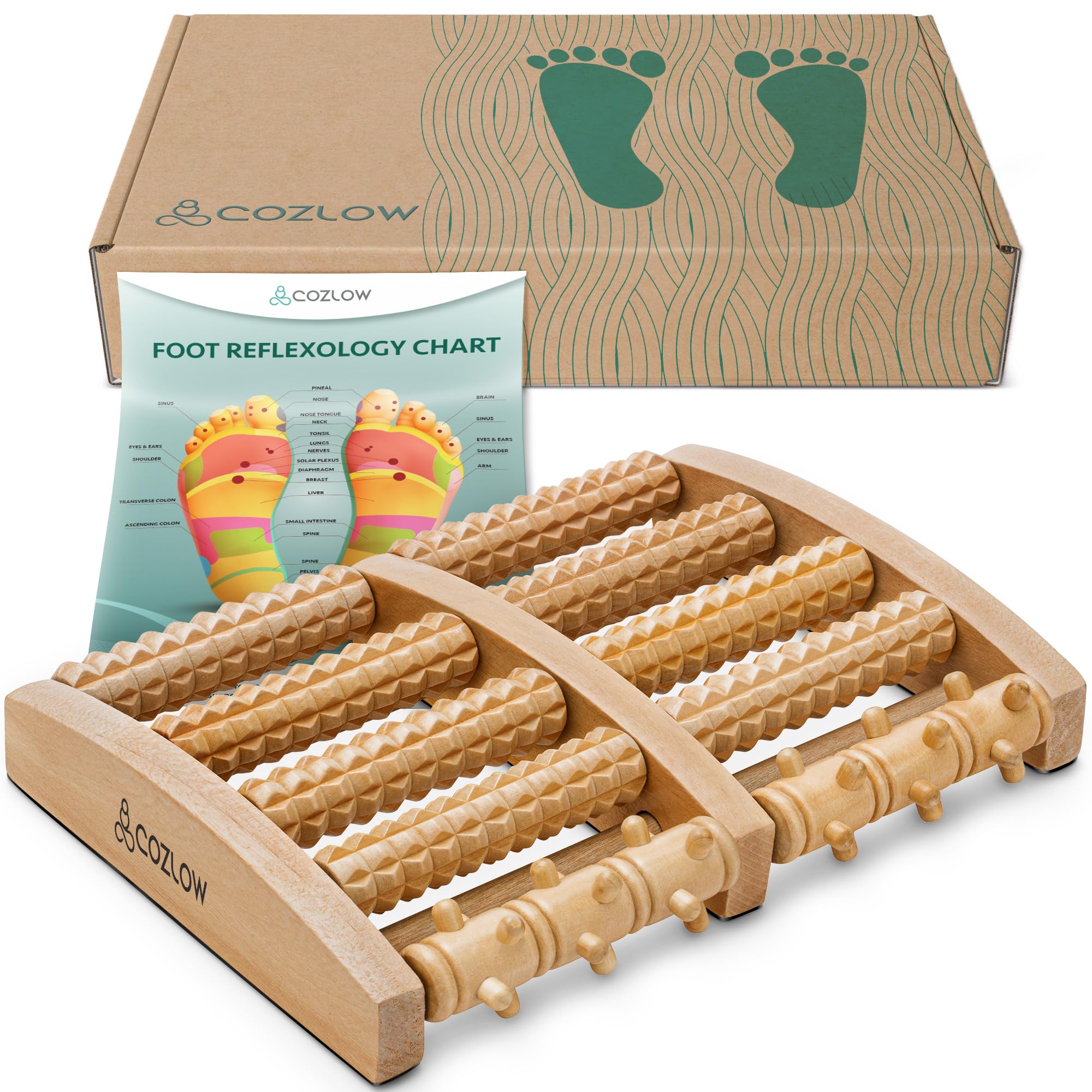 Cozlow Masajeador de pies de madera para aliviar el dolor de la fascitis plantar, rodillo de masaje de tejido profundo con diseño en forma de arco para la máxima relajación de los pies