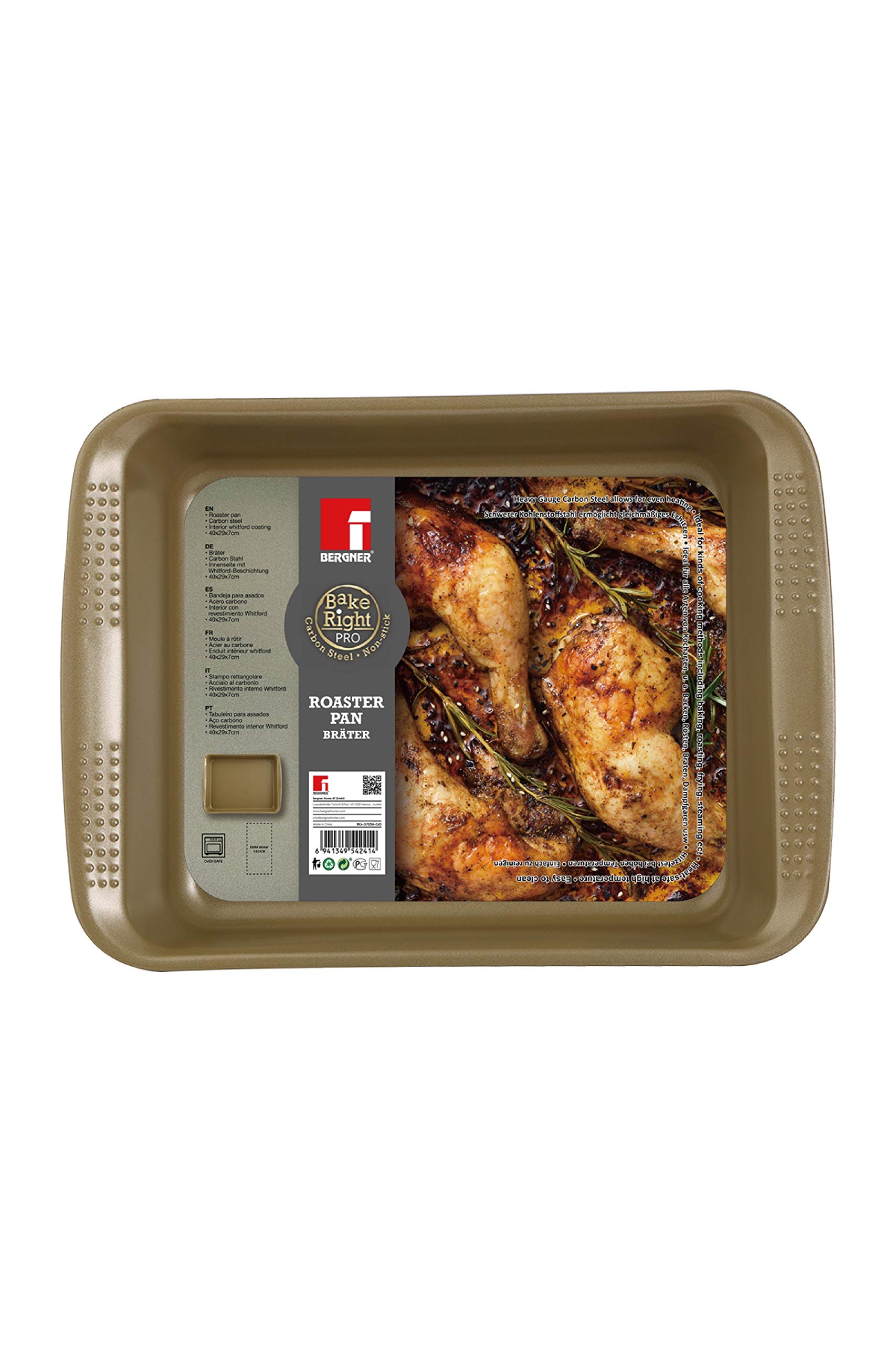 BERGNERBAKERIGHT PRO RECTANGLEROASTER PAN 40CM CARBON STEEL, BG37056GD