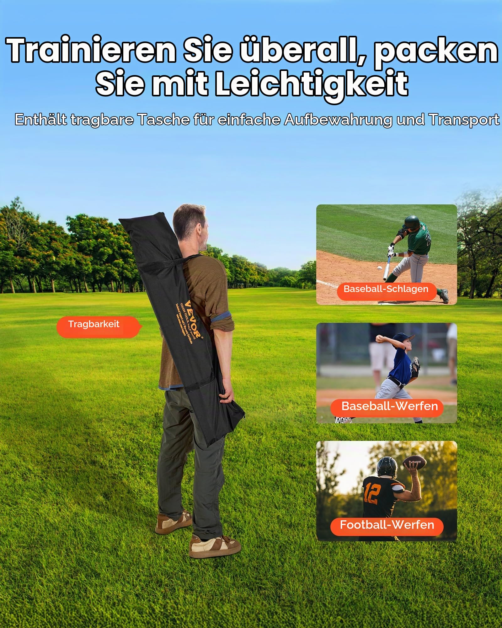 VEVOR Fußballtrainer Wurfnetz Übungsnetz (274 x 106 x 243 cm) mit 6 Zieltaschen & tragbarer Aufbewahrungstasche & Gurten, Wurfelziel-Training für die Passgenauigkeit des Quarterbacks, rot