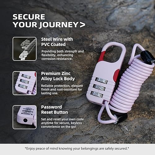 Miniatura 4 de Cerradura de viaje con cable retráctil, cerraduras de cable delgadas con combinación, combinación de candado pequeño, para equipaje, maleta,
