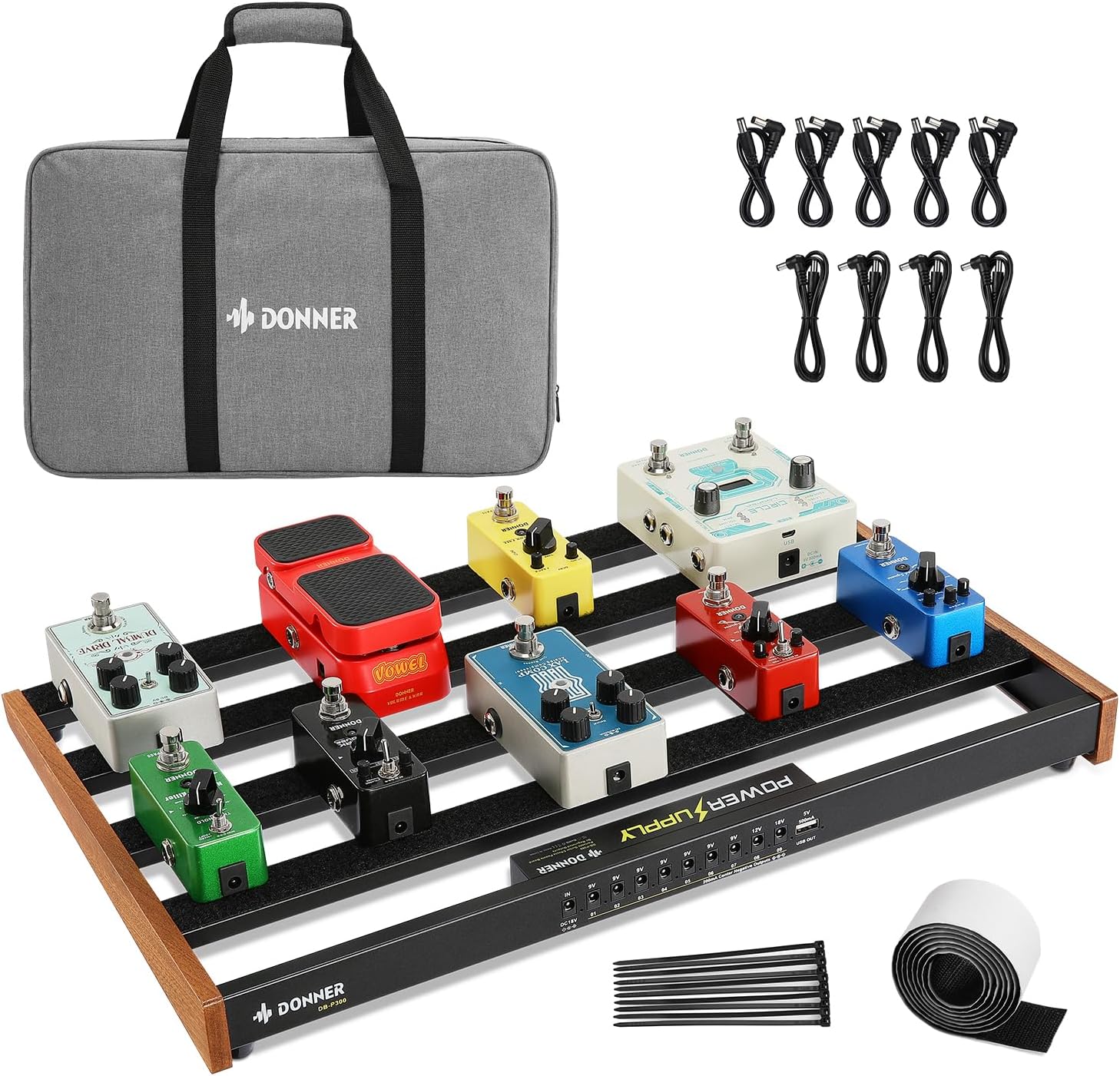 Donner Guitar Pedal Board with Built-in Power Supply, Aluminium Alloy Effects Pedalboard, DB-P300, 3.4Lb, 19.7 * 12.3 * 1.8" 19x12x1.8"