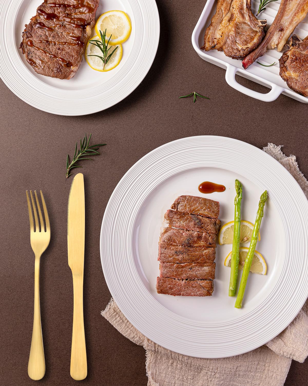 Ménagère 60 Pièces, Couverts En Acier Inoxydable De Qualité Alimentaire, Finition Miroir, Lavables Au Lave-vaisselle, Avec Couteau, Fourchette, Cuillère, Pour Cuisine, Maison, 12 Personnes, Or | FR