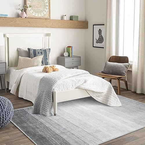 Miniatura 6 de Wonnitar Alfombra moderna color gris degradado de 4 x 6 pies para dormitorio, alfombra lavable para sala de estar, antideslizante, resistente a las