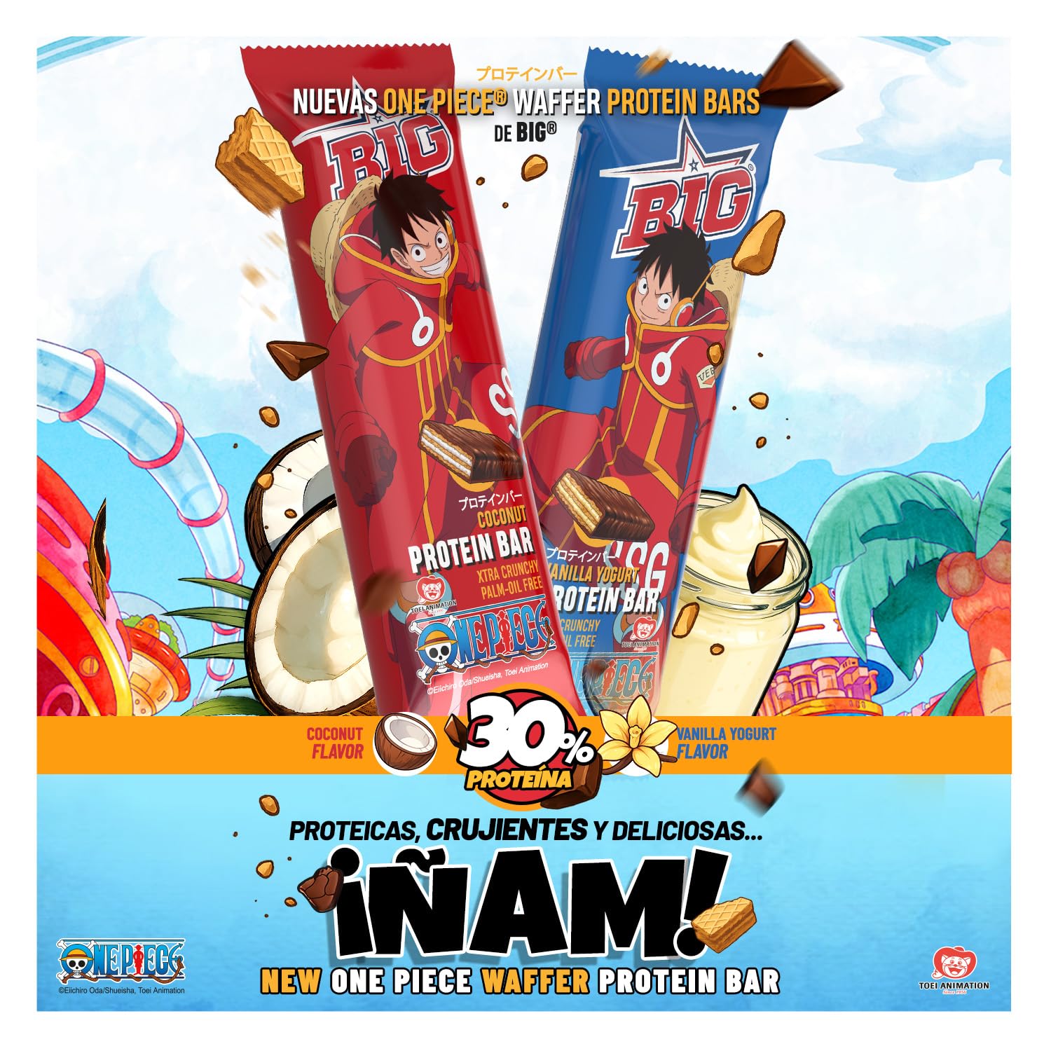 BIG - Barritas Proteina - Barrita Proteina ONE PIECE - Snack Delicioso Alto en Proteínas - 30 gr por Barrita - Protein Bar con Sabores Exclusivos - Caja 24 uds, Vainilla-Yogurt