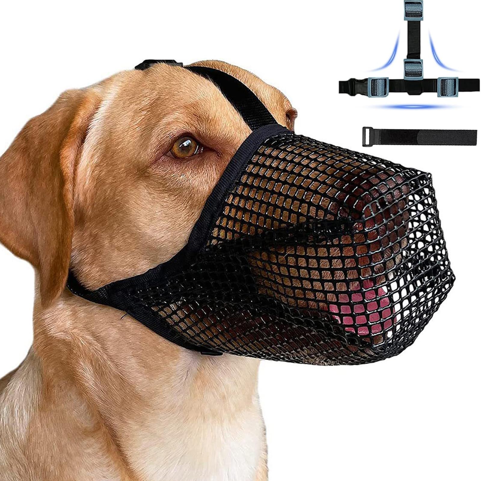 Museruola per Cani Museruola in Morbida Rete Che Impedisce Al Cane Di Masticare Mordere E Mordere Traspirante Riflettente Regolabile per Cani Di Taglia Media Grande (Nero-M)