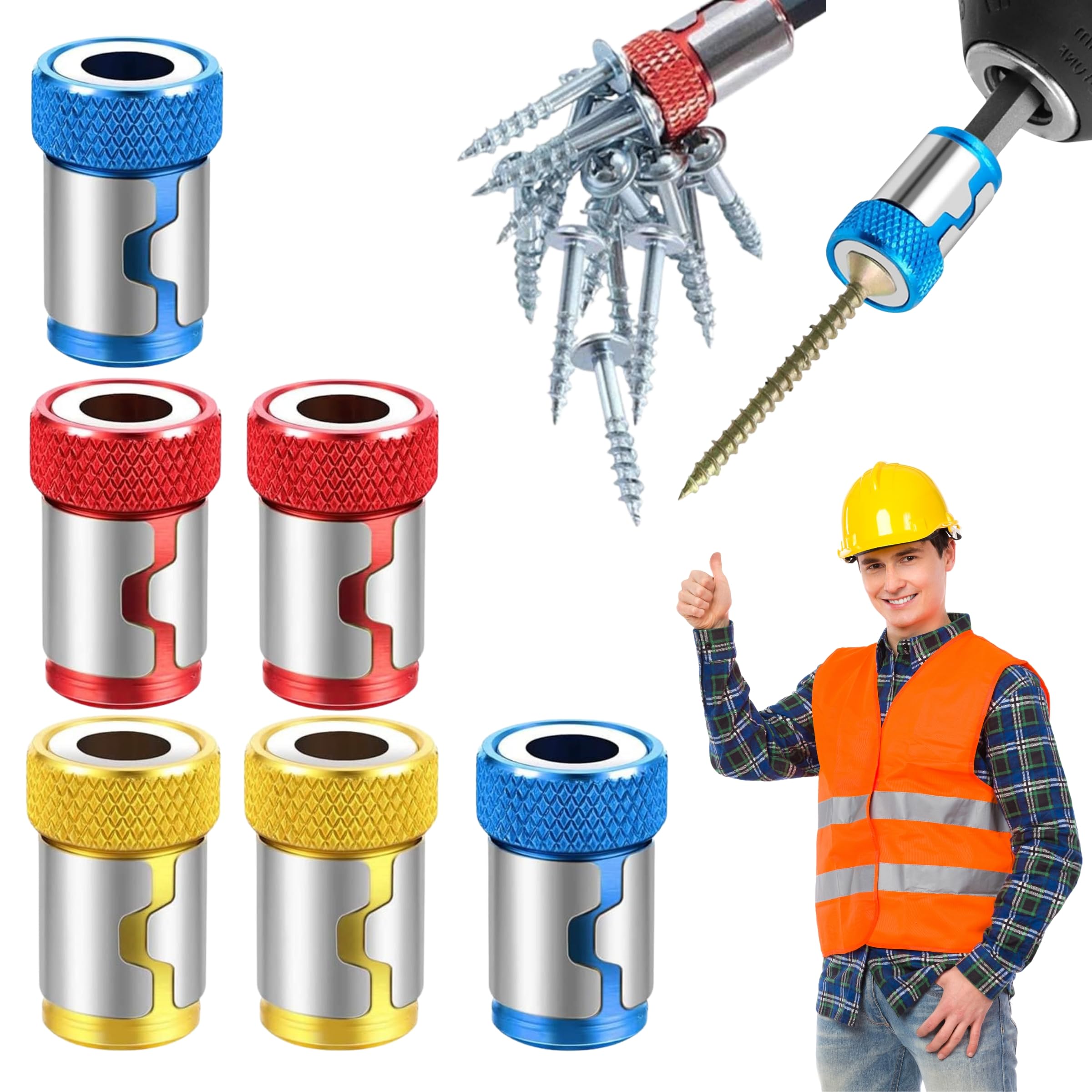6 anelli magnetici a testa per cacciavite, 2025, con magnetizzatore universale, rimovibile, per cacciavite esagonale e punte di alimentazione (mix)