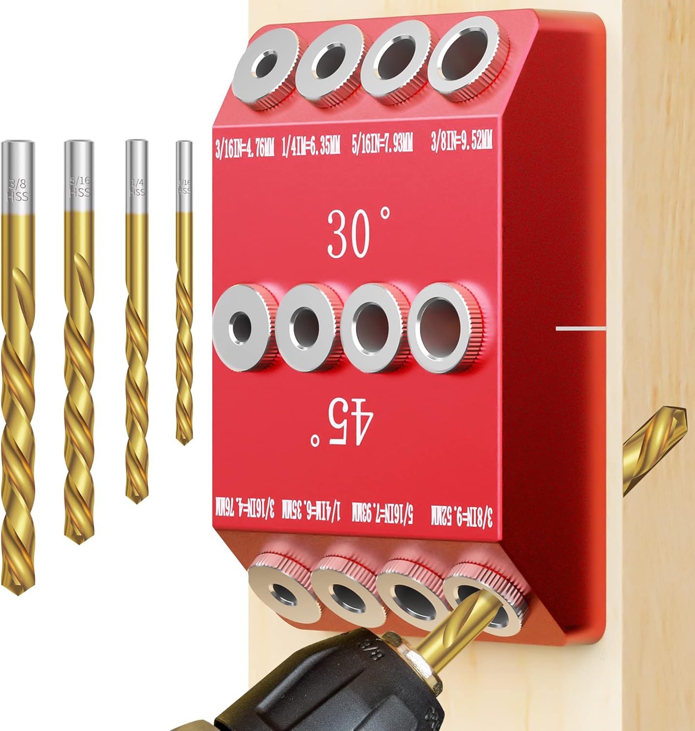 Kolvoii 30 45 90 Degree Angle Drill Guide Jig, 4 Sizes Drill Hole Guide