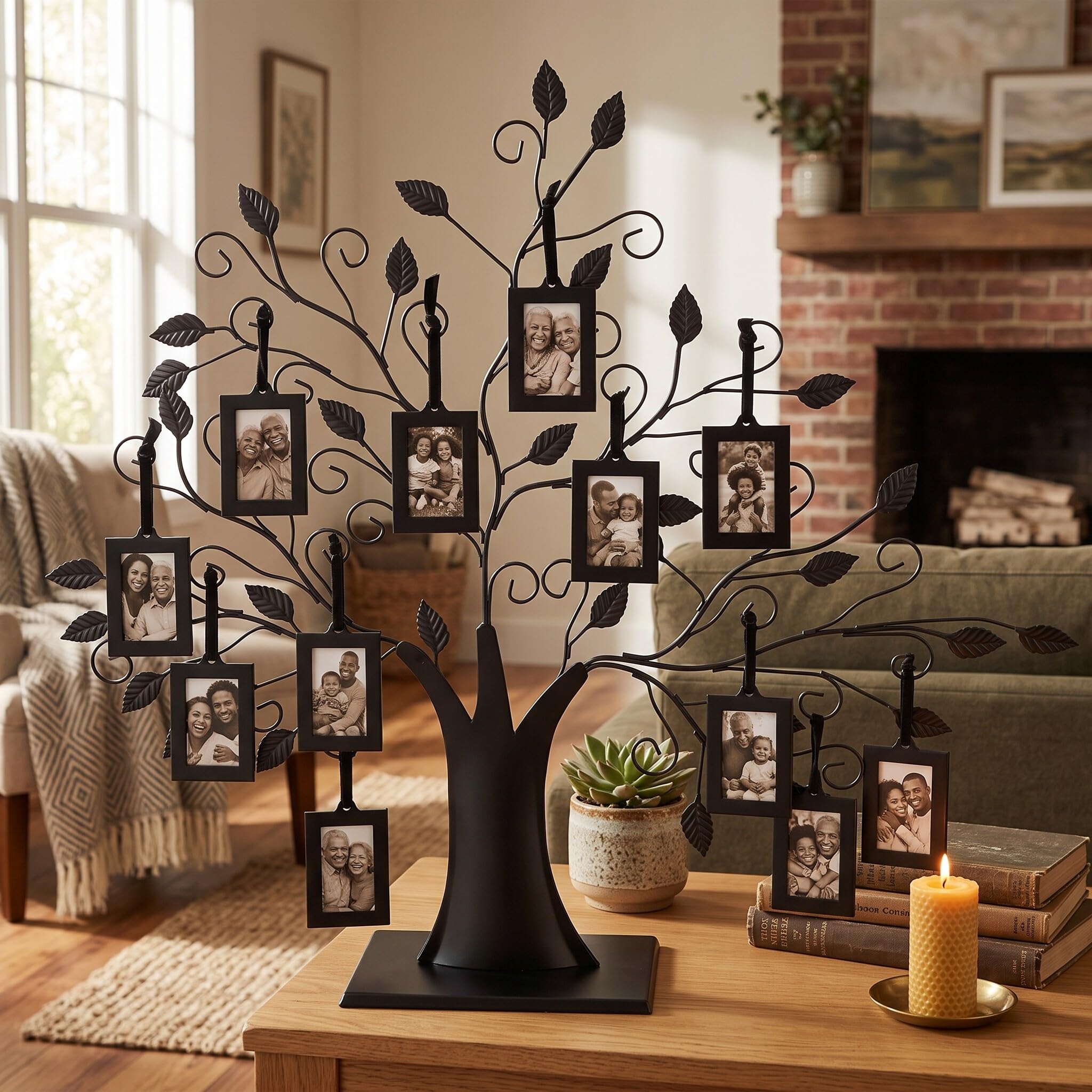 Ejoyous Marco de fotos de árbol genealógico, moderno árbol de fotos familiar para 12 fotos, personalizado, para decoración de escritorio, jóvenes, niñas, hombres y mujeres (L 6,4 x 4,6 cm)