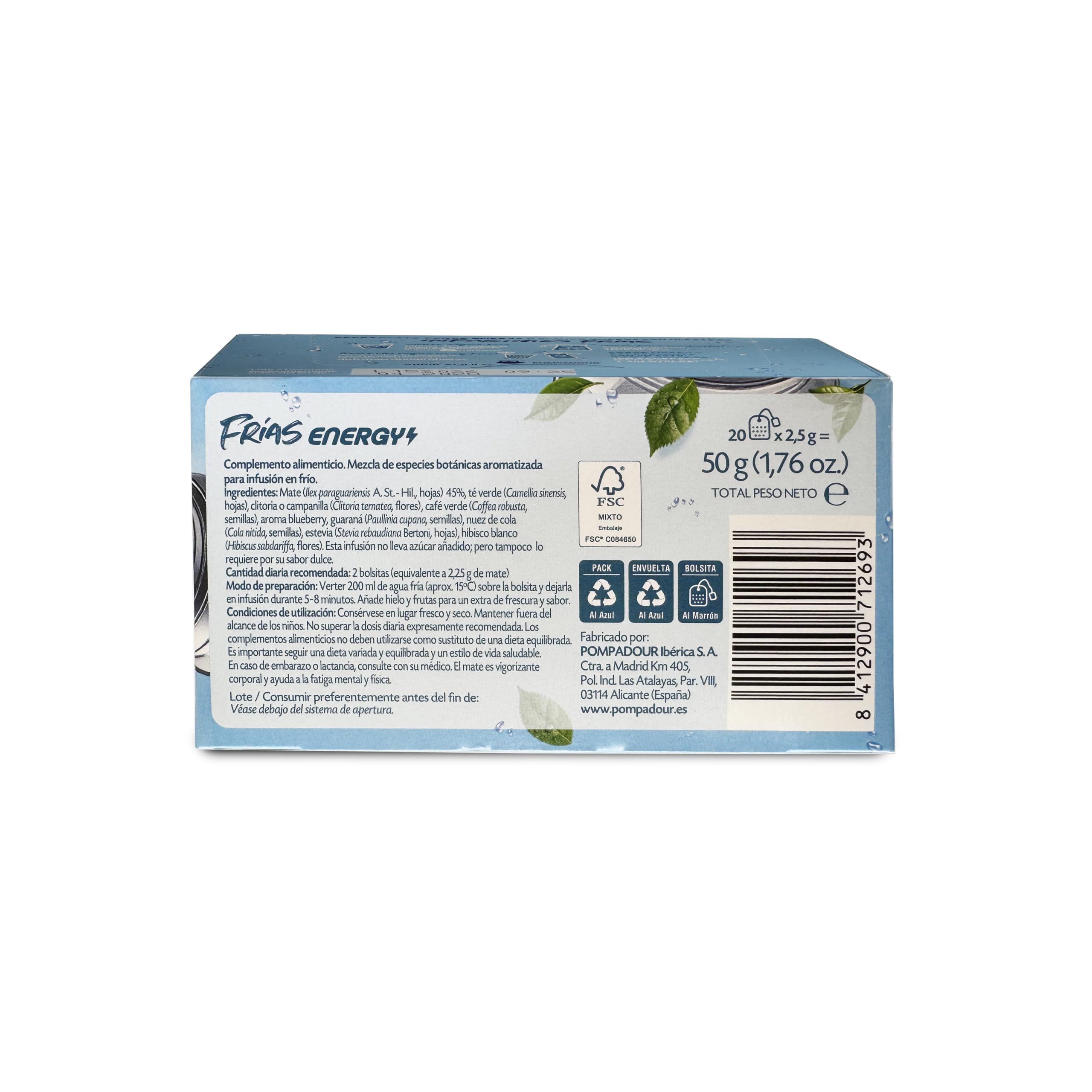 Pompadour - Té Frío - Frías Energy - Complemento Alimenticio - 20 Bolsitas