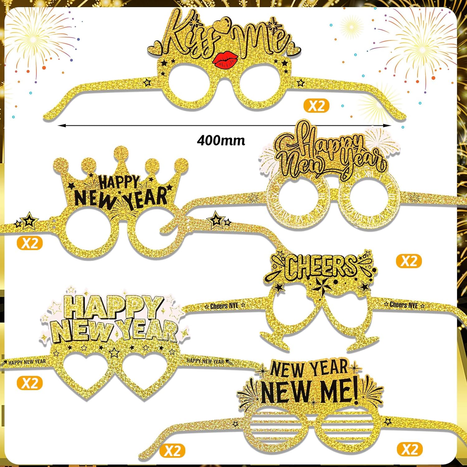 HOWAF New Years Eve Party Supplies 2026, Happy New Years Party Favors Headband Cone Hats Glitter Paper Eyeglasses Noise Makers Laser Gold New Year Decorations 2026 for NYE Favor Accessories 36pcs - Image 2