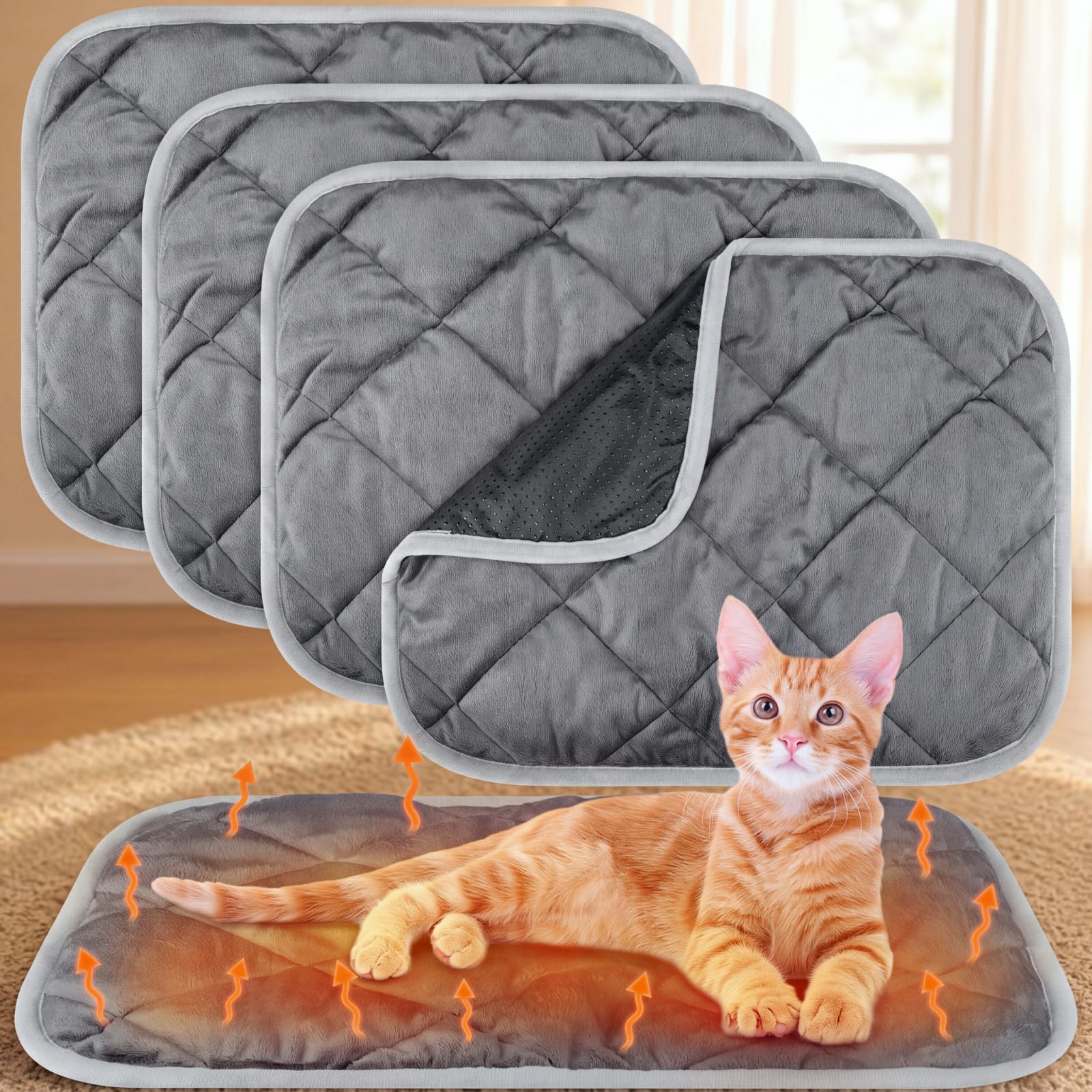 4 Pack Self Heating Cat Pad Self Warming Dog Mat, 16 x 20 Inch, Gray