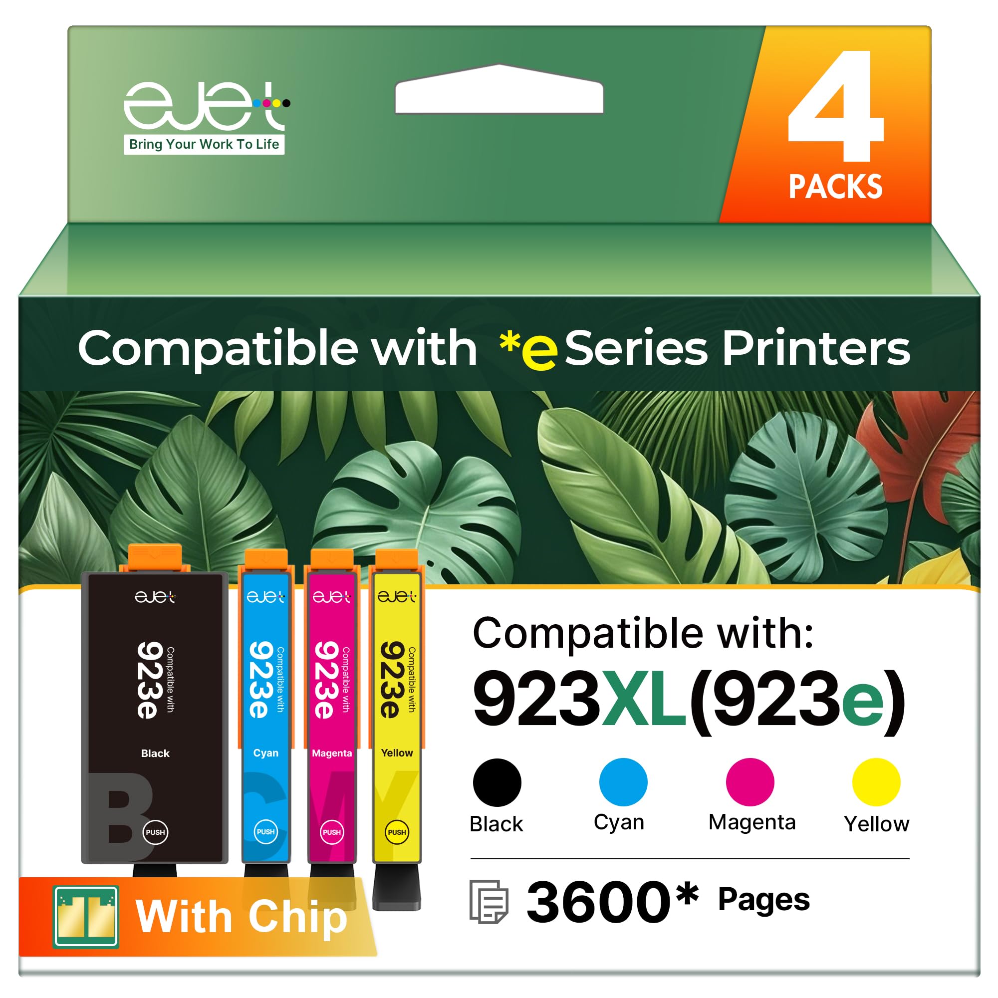 ejet 923 XL for HP 923 Ink Cartridges Replacement for HP 923XL Ink Cartridges Combo Pack for HP Officejet Pro 8130e Ink HP923 Use for 8120e 8125e 8135e 8138e 8139e Printers, Black and Color