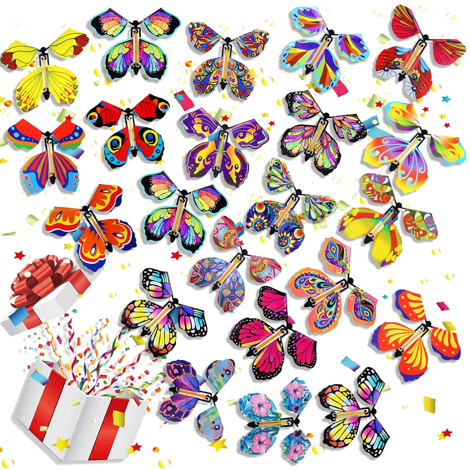 KOWVOWZ Flying Butterflies Magic, Pack of 20 Magic Butterfly Toy, Magic Flying Butterfly Toy, Flying Butterfly Card, Card Wind Up for Surprise Birthday Wedding