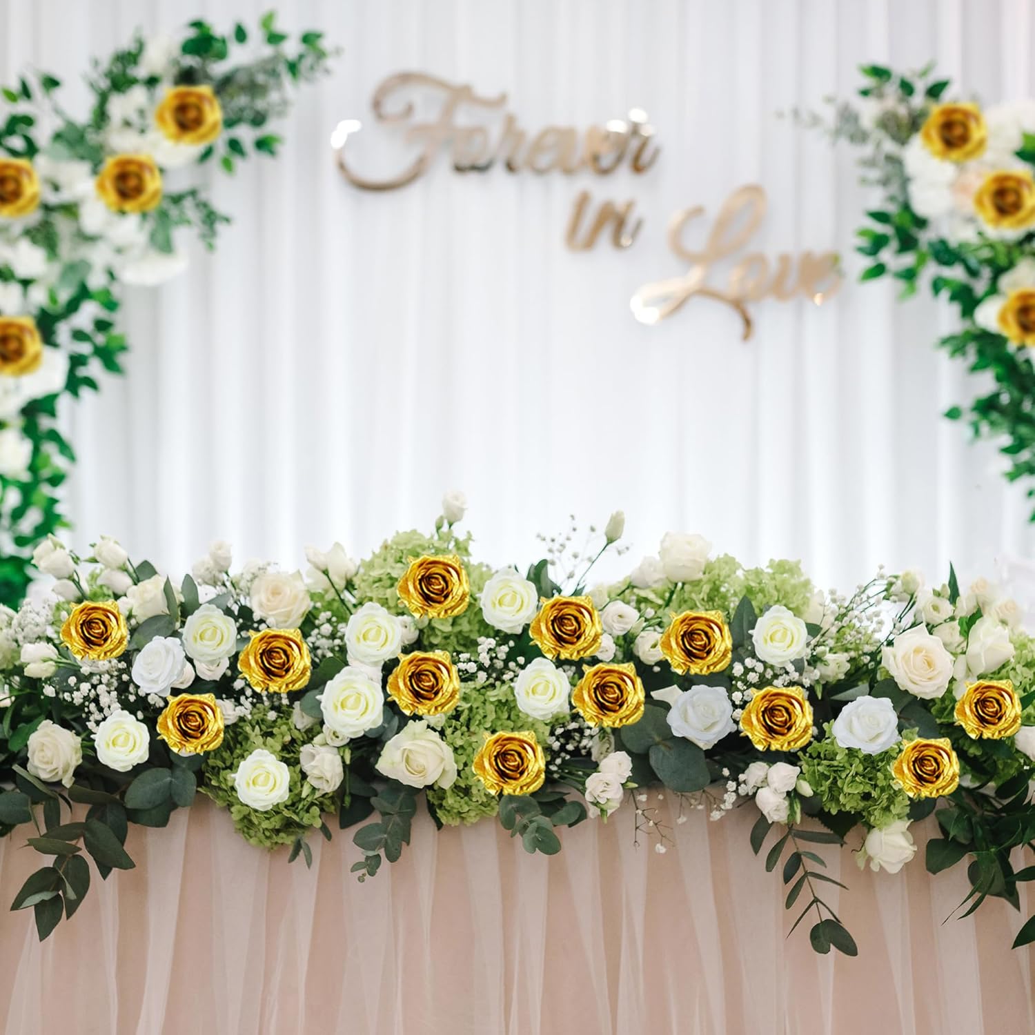 10 Pcs Gold Rose Artificial Flower, Faux Silk Flowers With Long Stems, Fake Roses Bulk Bouquet for Decoration Valentine's Day Centerpieces Proposal Bridal Bouquets Shower Party Home Floral Decor - Image 4