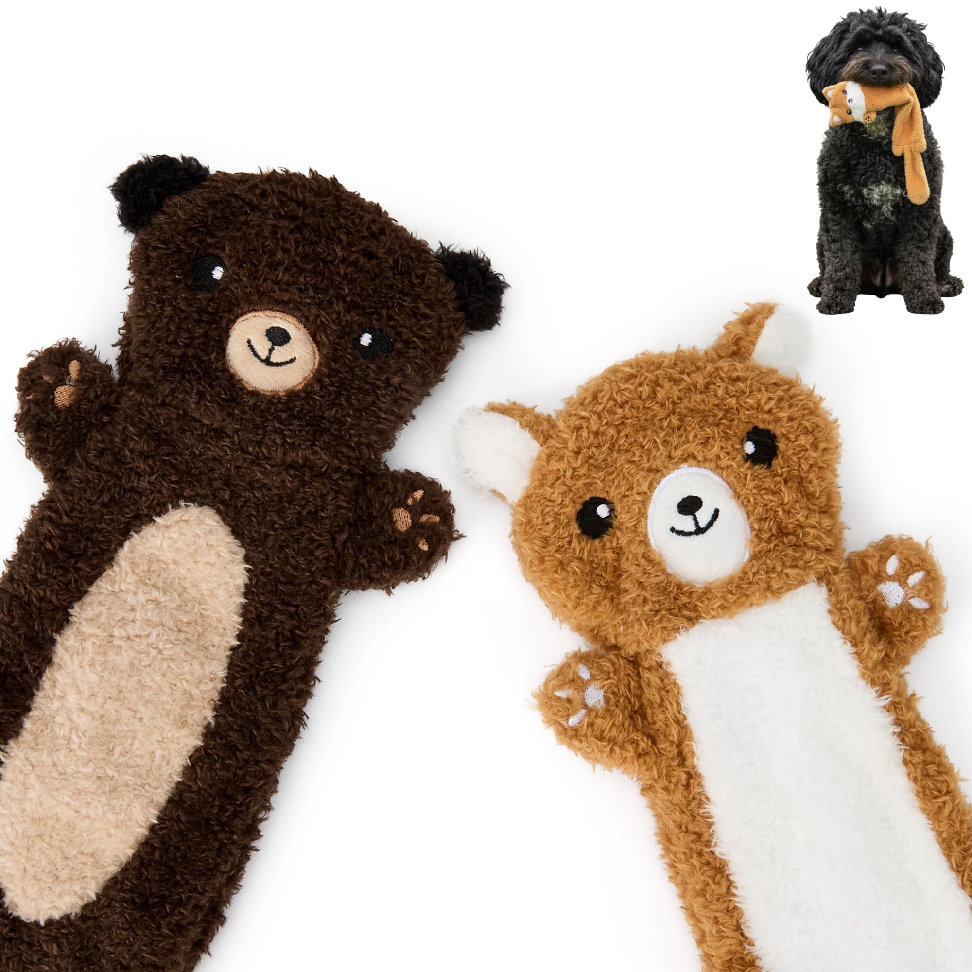 Zappi Co Squeaky Crinkle No-Stuffing Dog Toys (2-Pack: Squirrel & Otter) - Durable Plush Chew Toy for Small, Medium Dogs