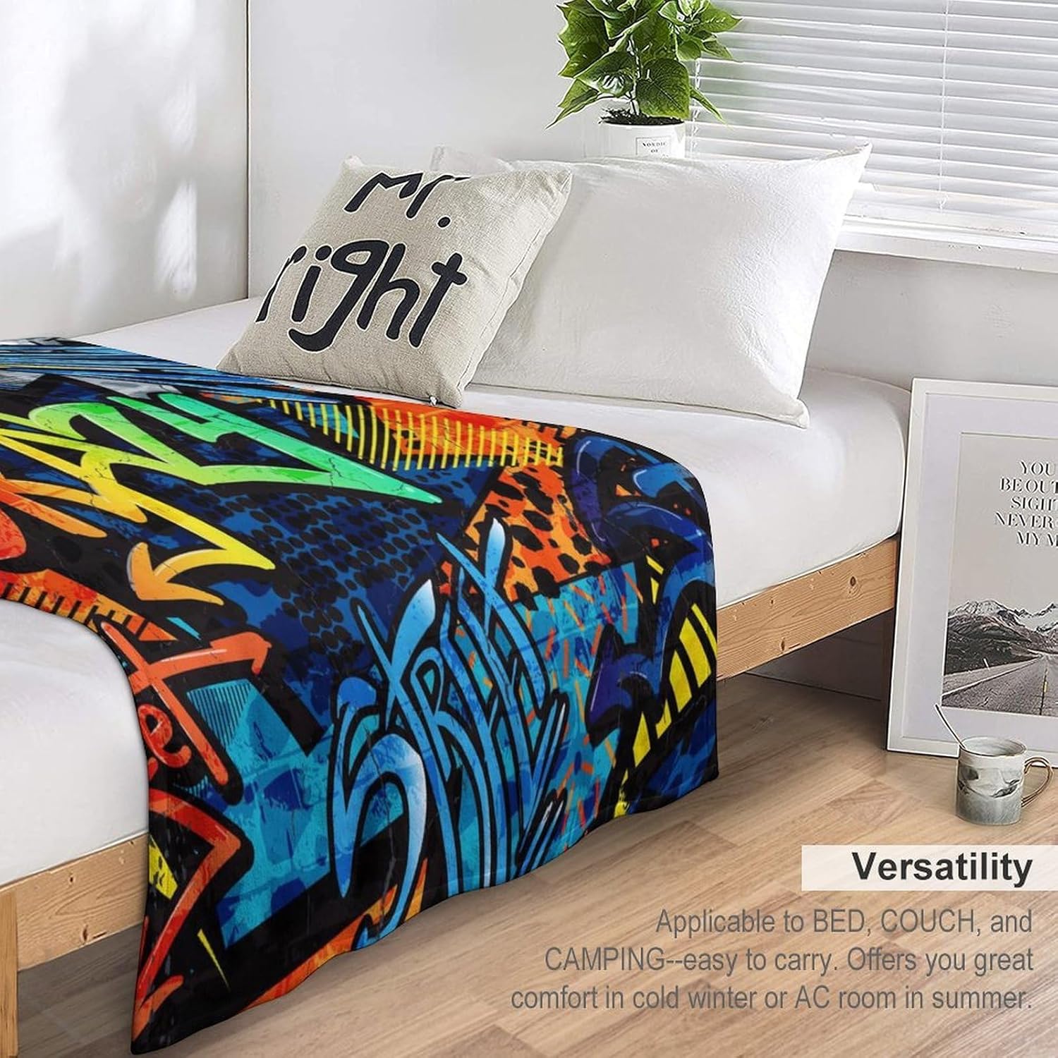 Graffiti Throw Blanket Colorful Abstract Hip Hop City Street Wall Inkjet Doodles Style Blanket for Sofa Bed Couch Chair Or Dorm 70"x80"