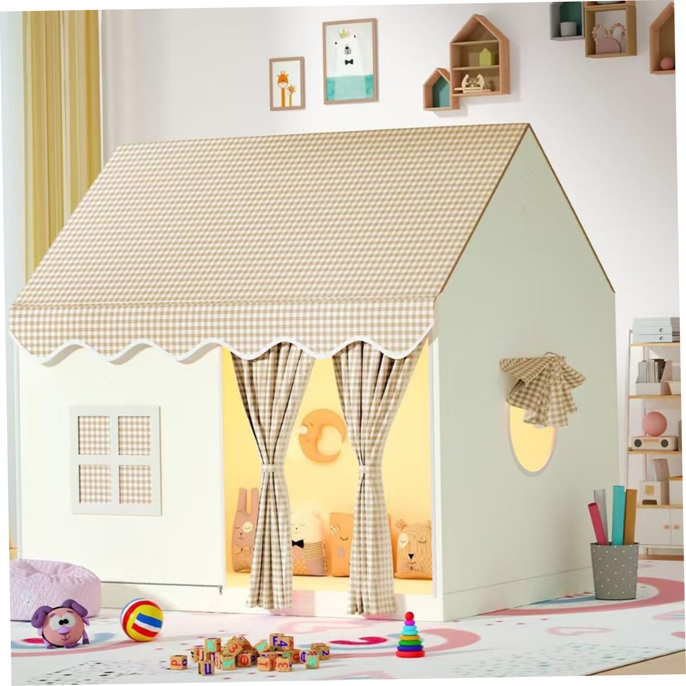 Tenda da gioco per bambini pieghevole per interni con struttura in metallo, kaki